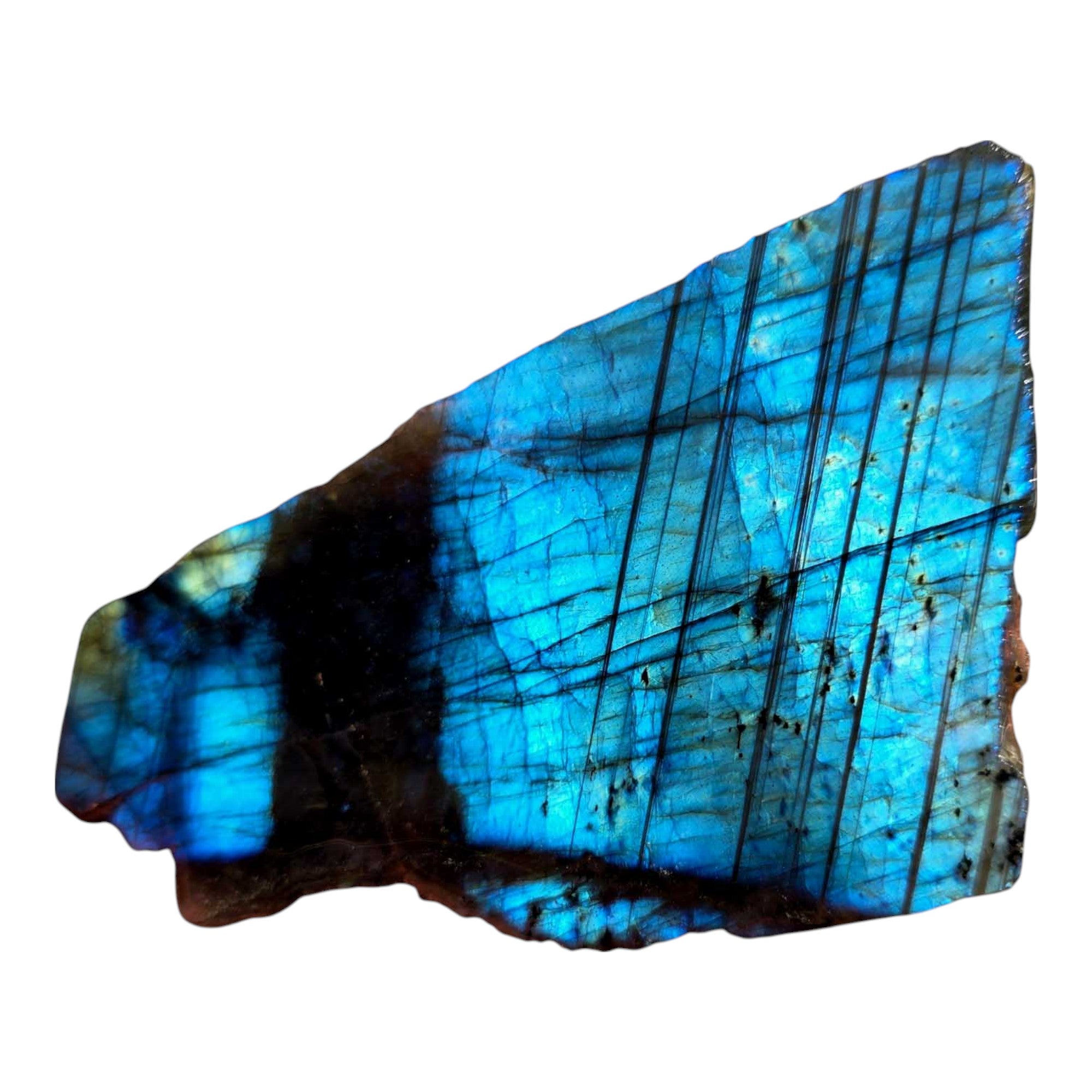 Labradorite Slab – Blue Green Flash with Striking Parallel Lines for Lapidary