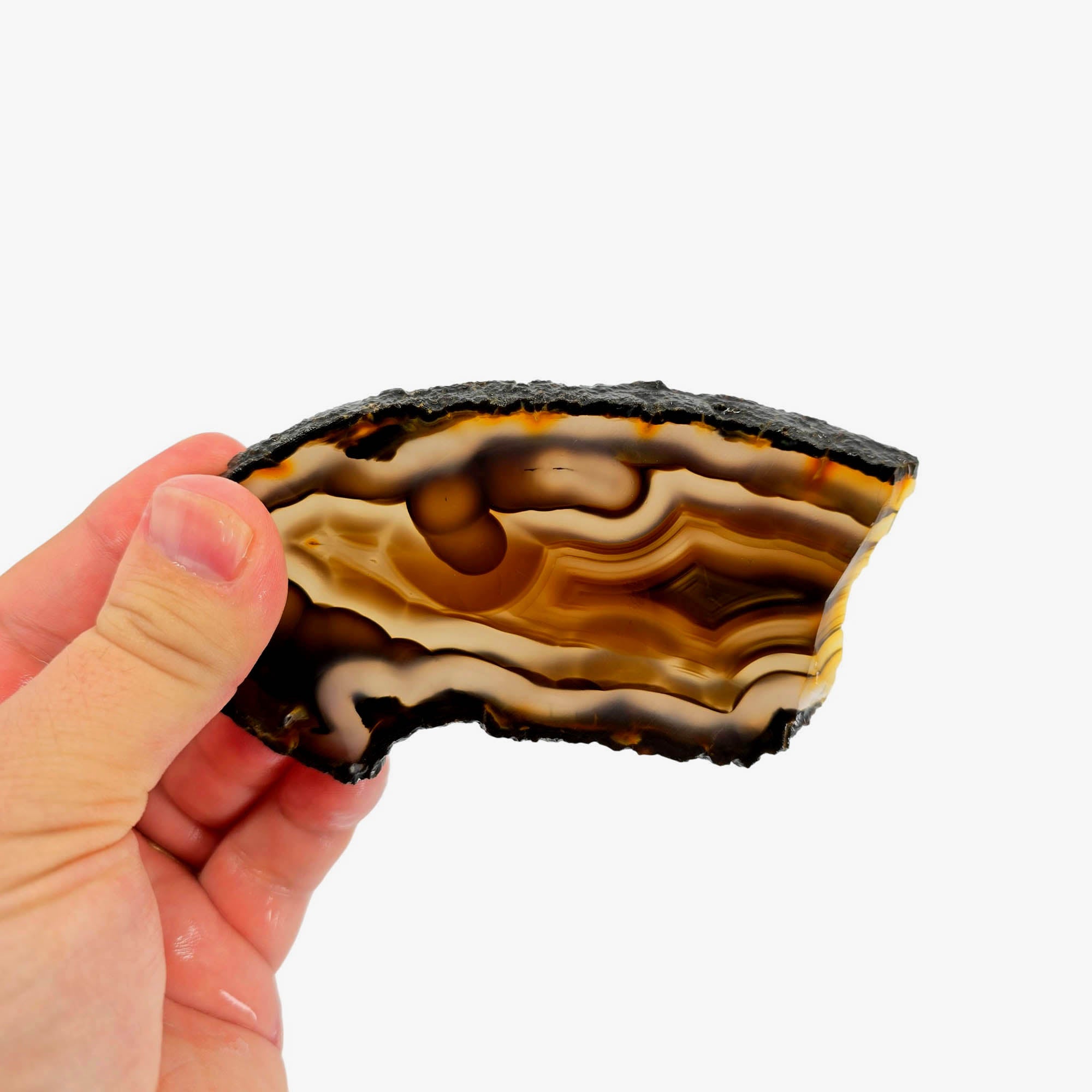 Brazilian Agate Slab – Orange Black Fortification Tube Features #3851-Photo2