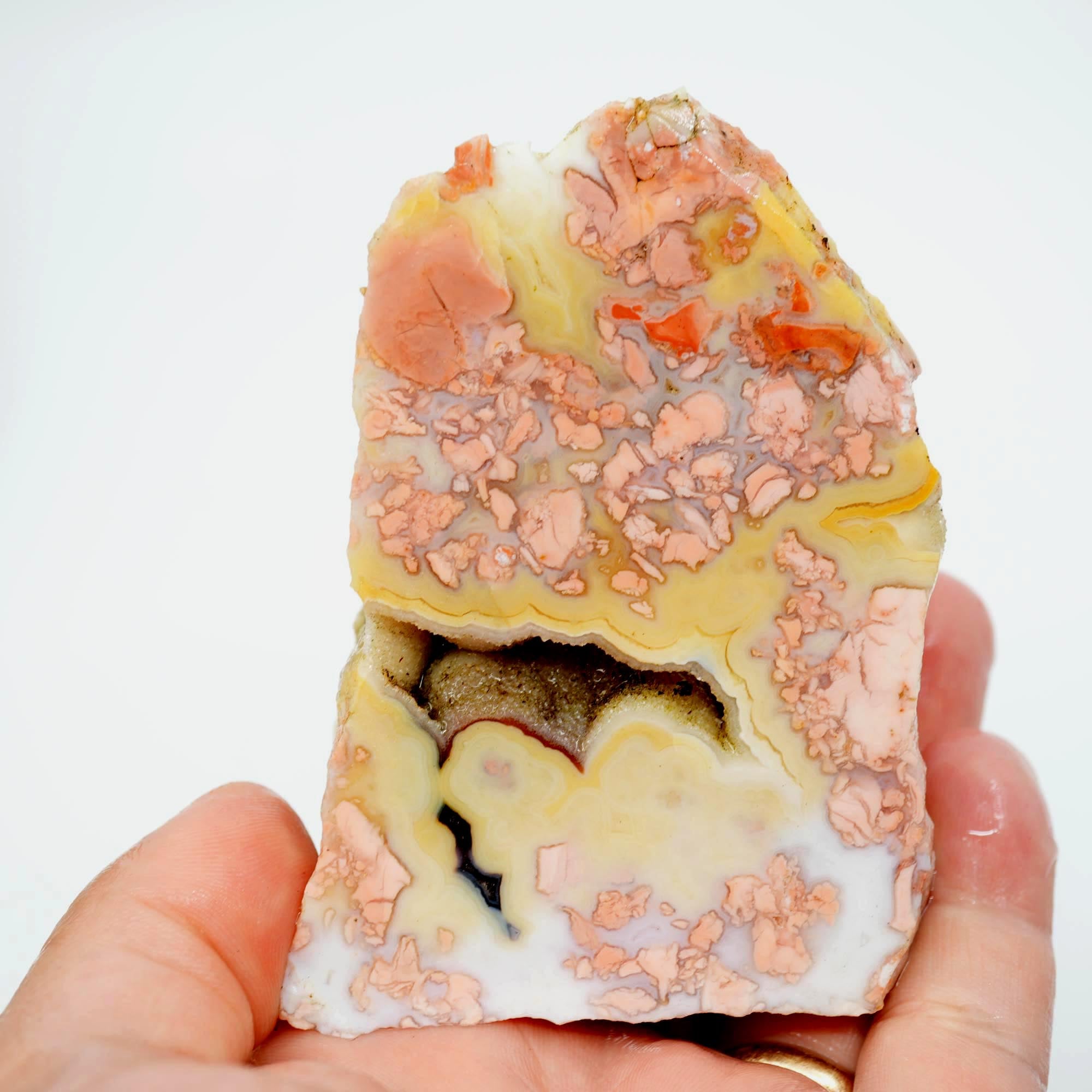 Cotton Candy Agate Endcut - Yellow Fortification with Through Druzy Pocket