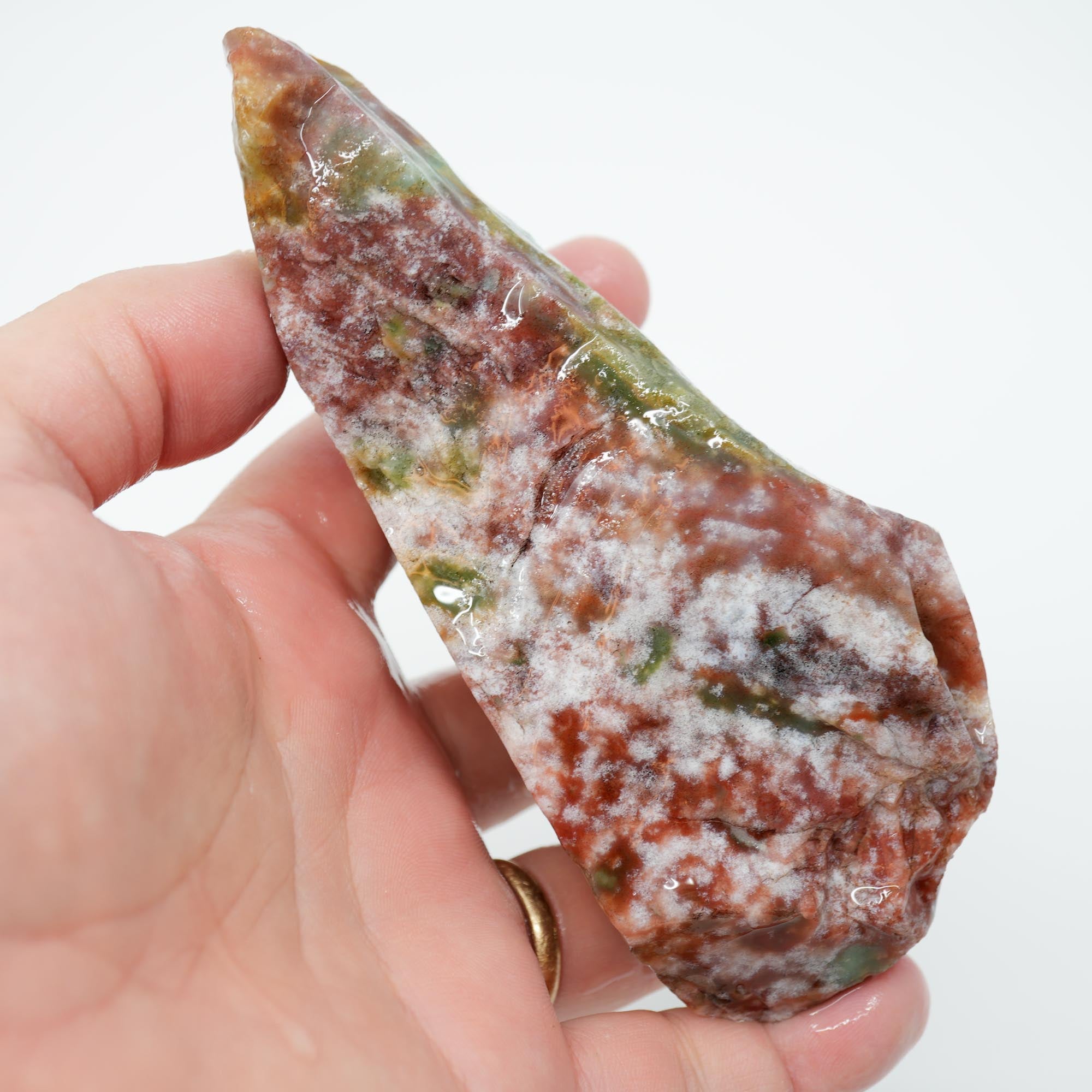 India Bloodstone Jasper Rough - Snowflake Dots with Pastel Green Red Orange
