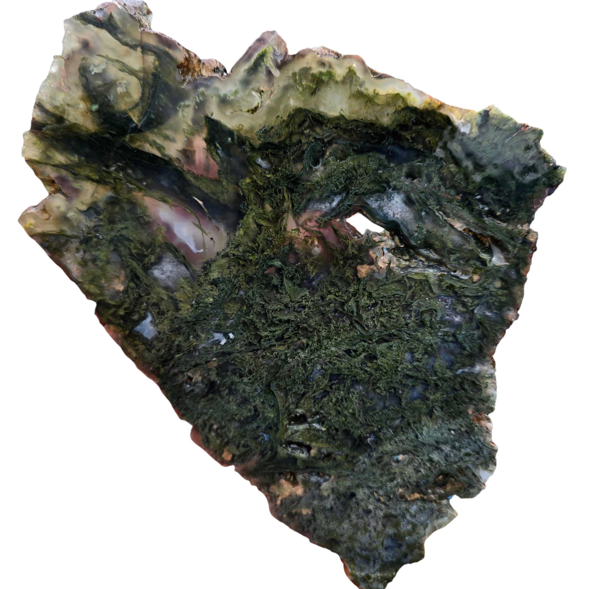 Maury Mountain Moss Agate Slab – Green with Clear Agate Inclusions from Oregon