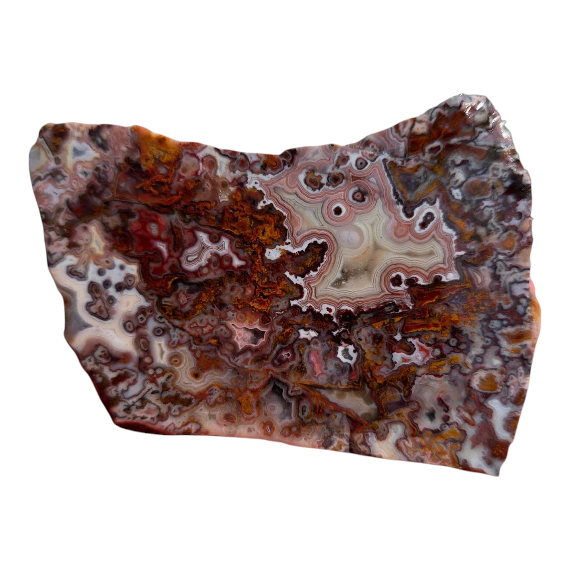 Apple Valley Agate Slab – Stunning Pink Fortification Pattern from Morocco