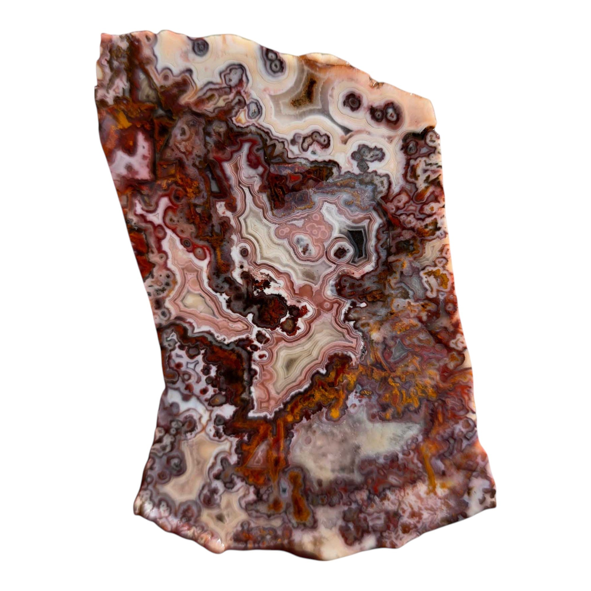 Apple Valley Agate Slab – Stunning Pink Fortification Pattern from Morocco