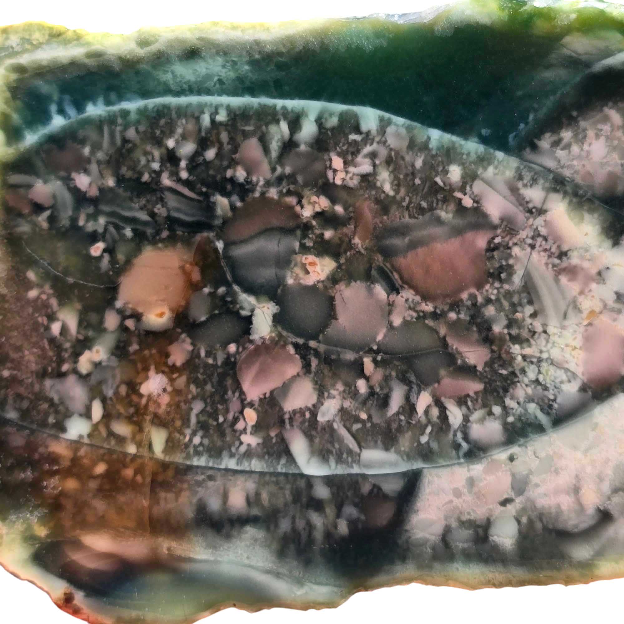 Royal Imperial Jasper Slab – Green Orb with Conglomerate from Mexico