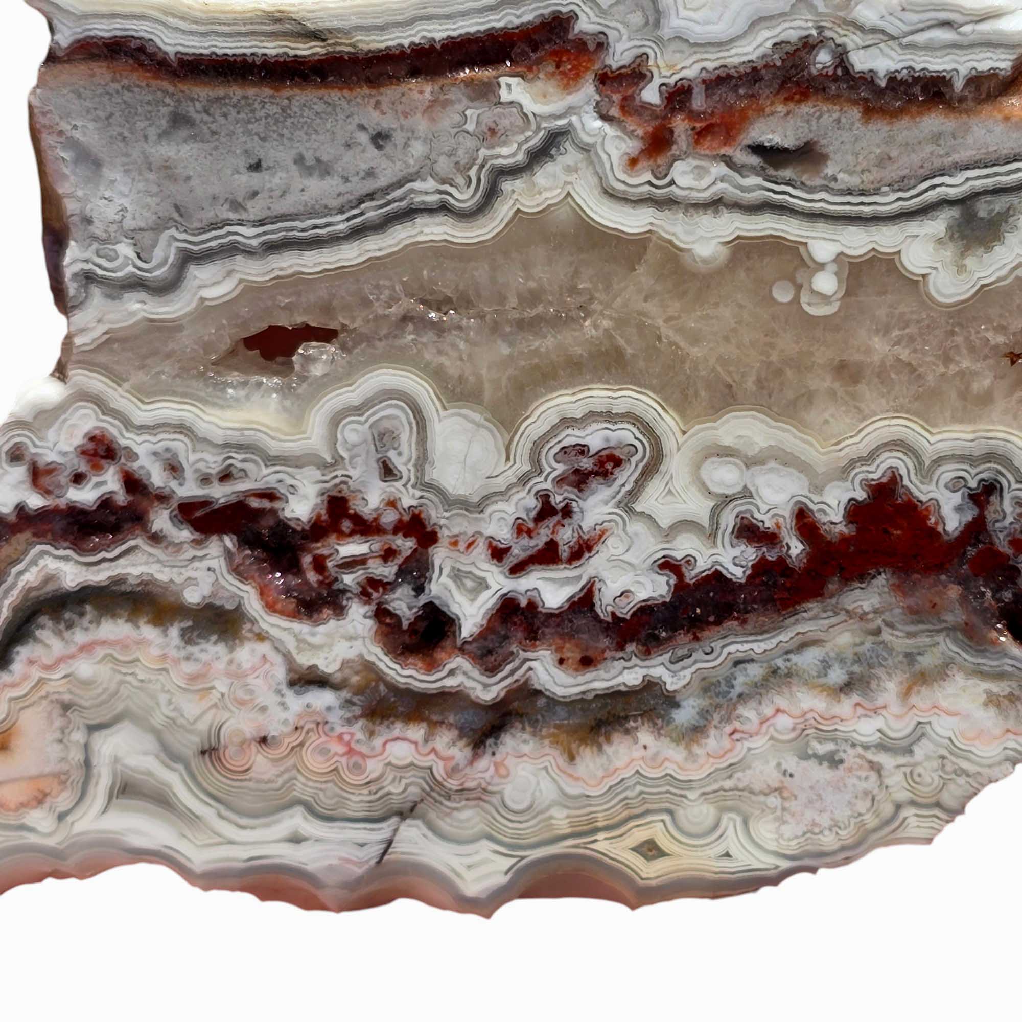 Crazy Lace Agate Slab – Frosty Whites with Quartz Calcite Center
