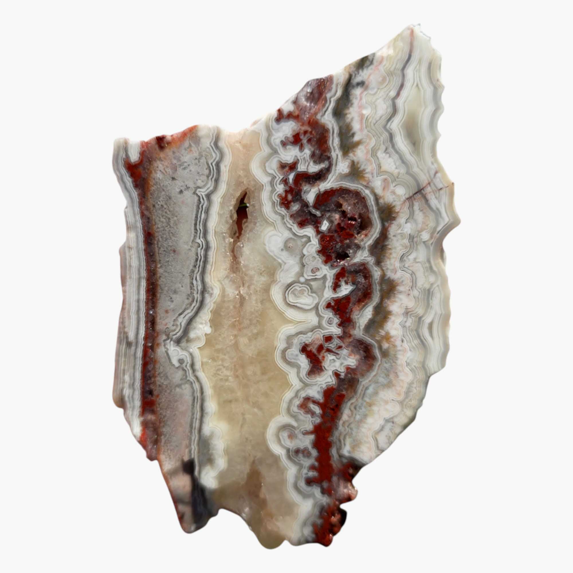 Crazy Lace Agate Slab – Frosty Whites with Quartz Calcite Center