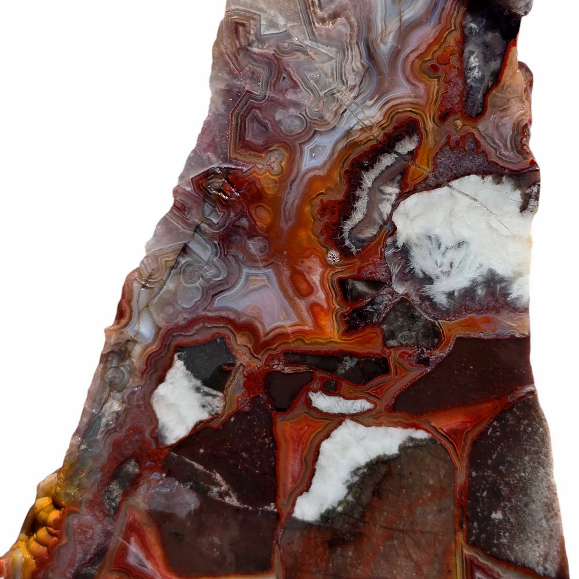 Laguna Lace Agate Slab – Bright Red & Peach Lace with Hematite Zones