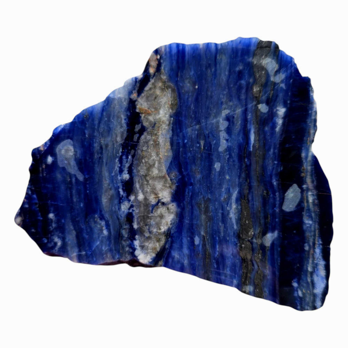 Hermatite Pattern Uruguay Sodalite Slab with Hematite Inclusions and Deep Blue Pattern
