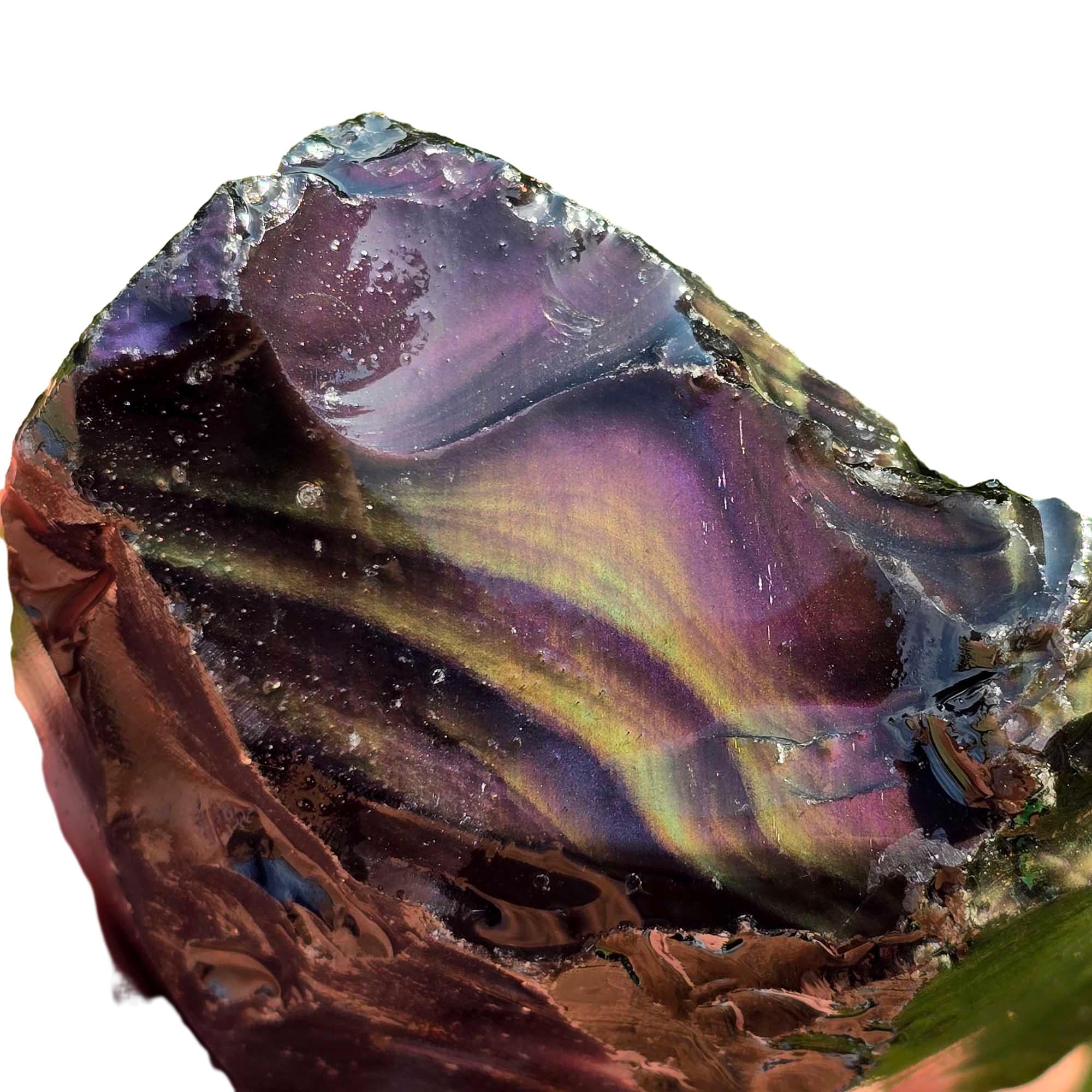 Velvet Obsidian Rough – Green & Purple Aurora Borealis Chatoyance