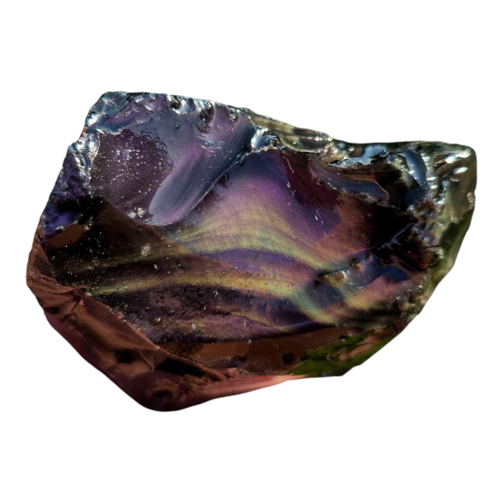 Velvet Obsidian Rough – Green & Purple Aurora Borealis Chatoyance