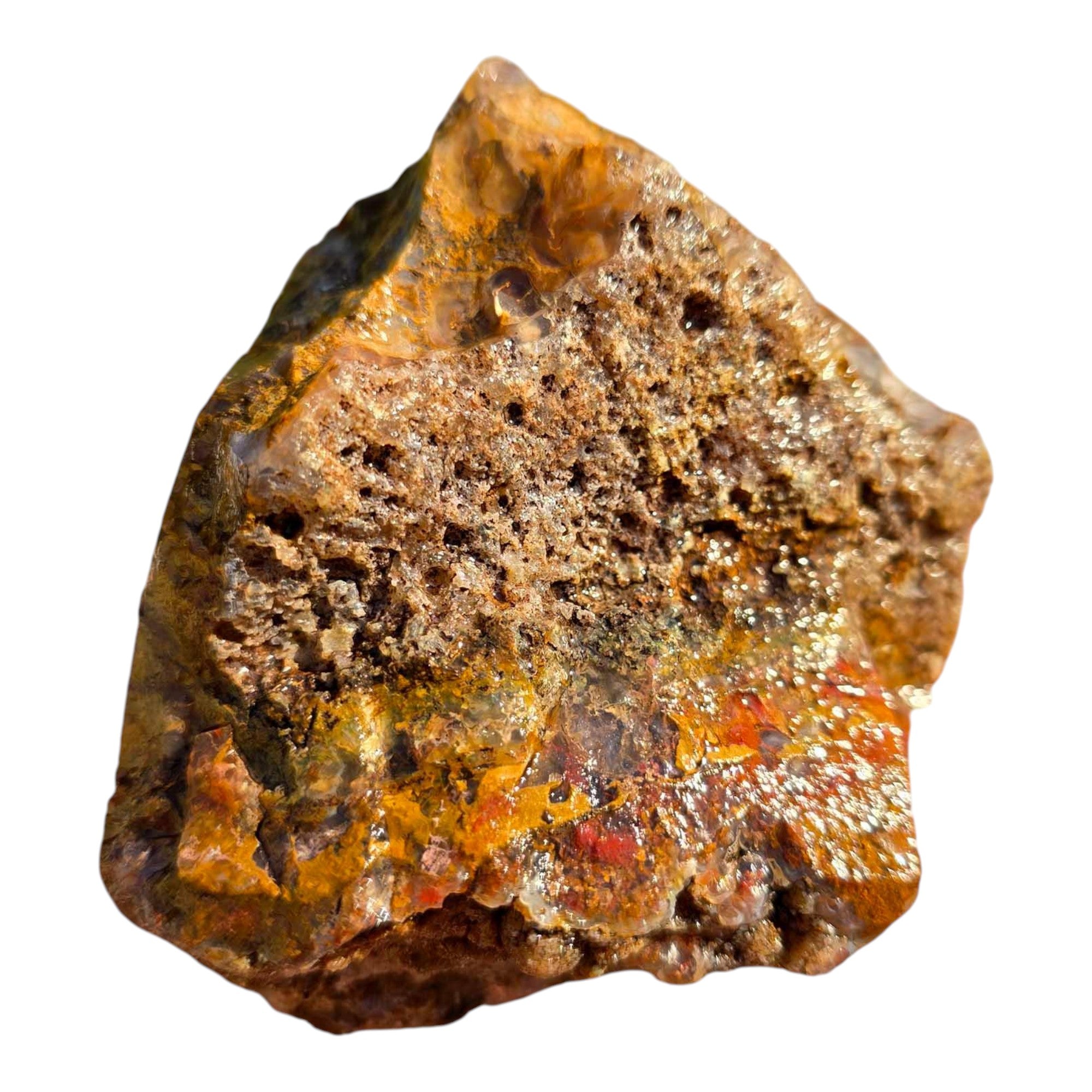 San Carlos Agate Rough – Bright Red & Gold Moss with Blue Agate Inclusions