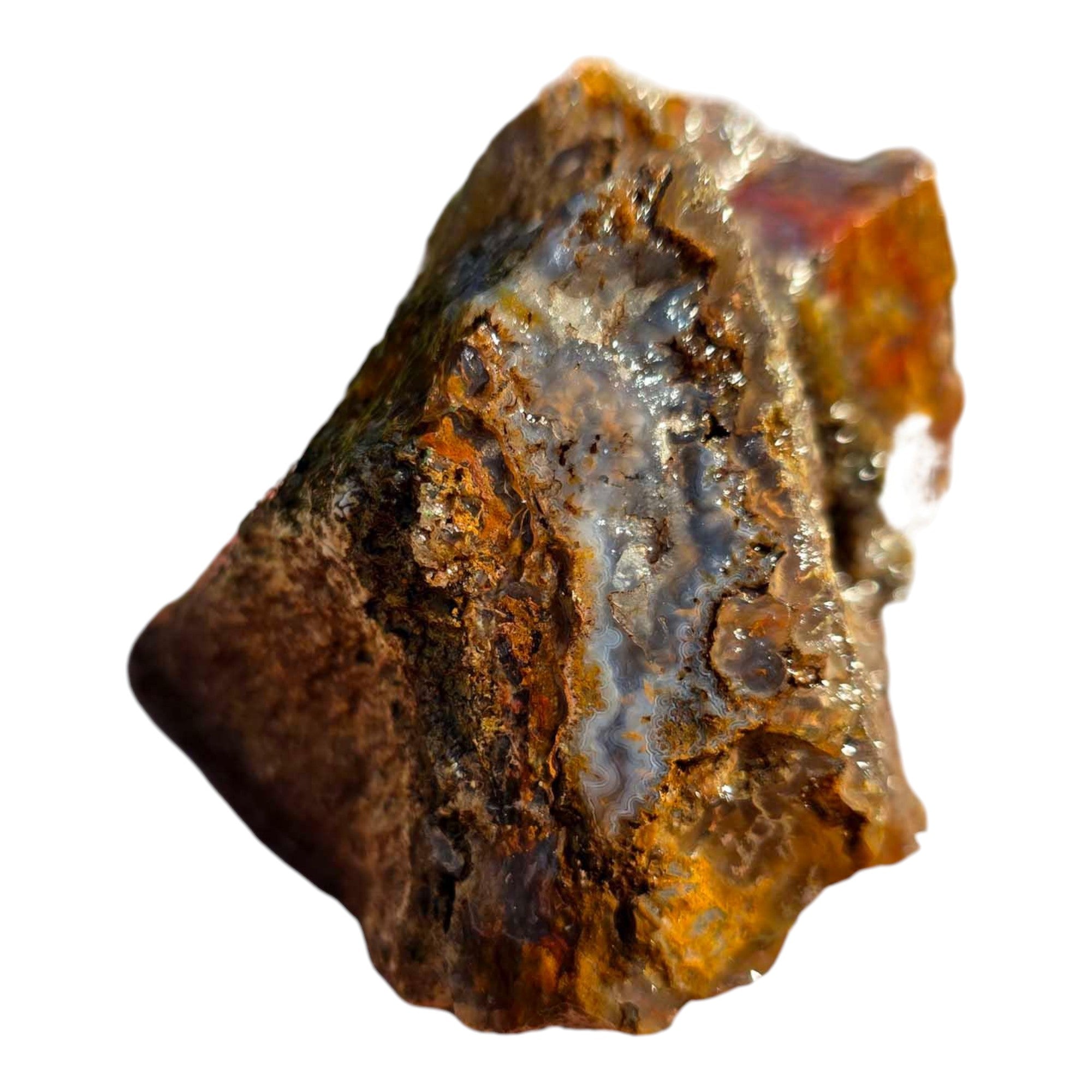 San Carlos Agate Rough – Bright Red & Gold Moss with Blue Agate Inclusions
