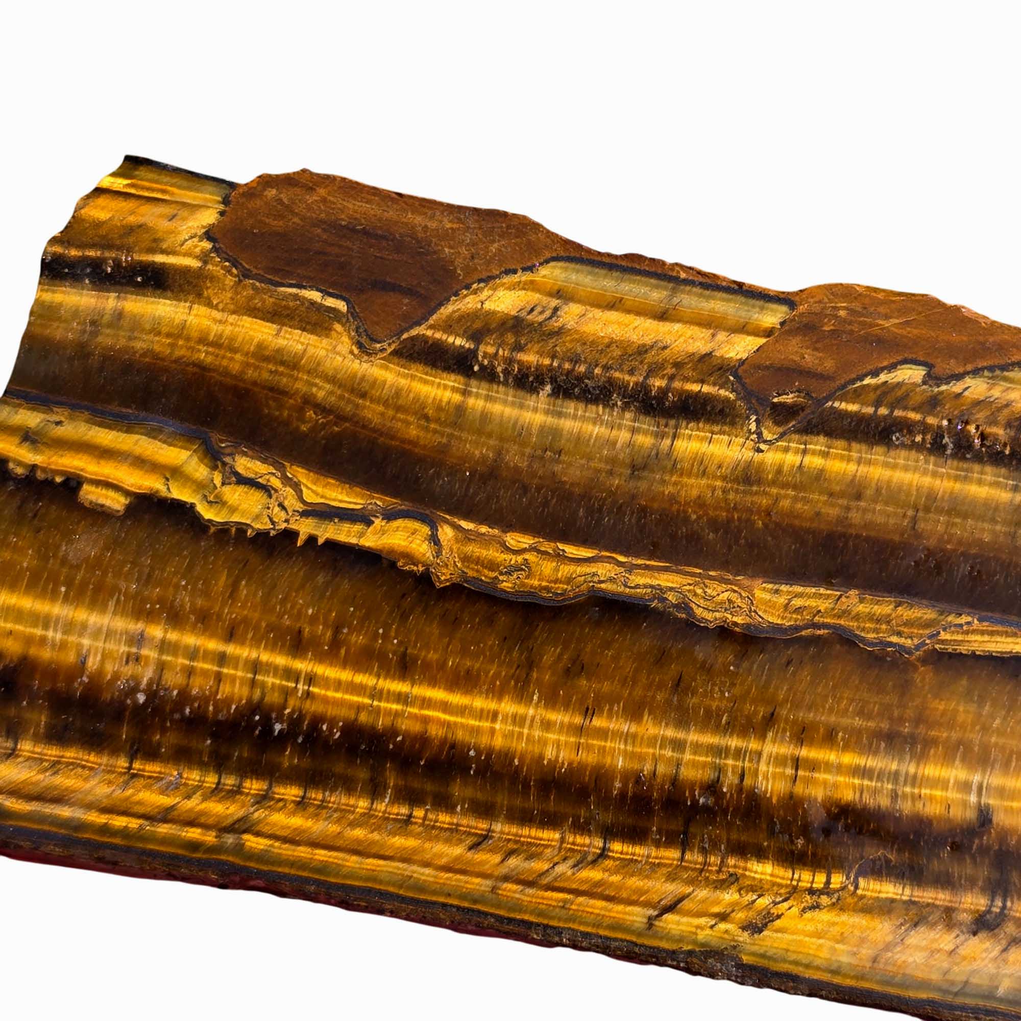 Golden Tiger Eye Slab – Parallel Flash Lines Hematite Seam! #3695-Photo2
