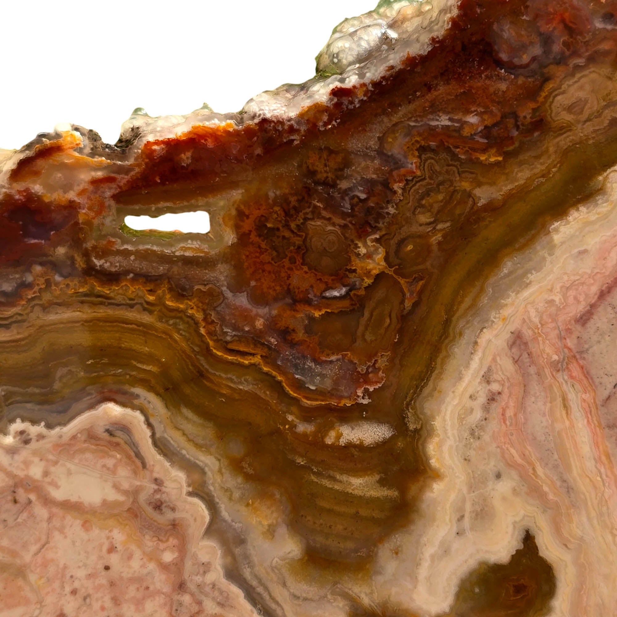 Lysite Agate Slab - Pink Lace Moss Layers - Wyoming Blizzard