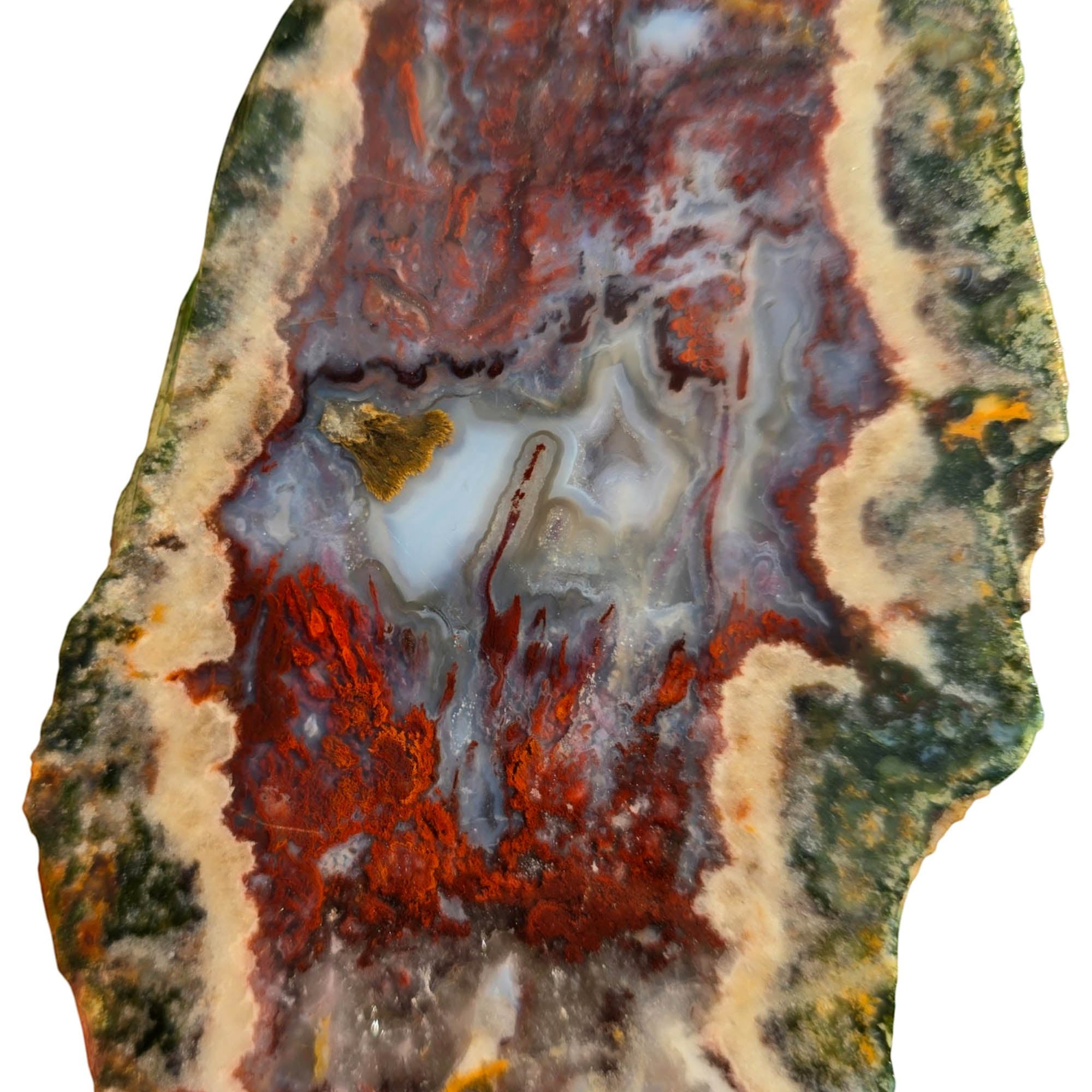 Red Lightning Agate Slab – Bright Red Moss Pattern Blue Patches #3756-Photo2