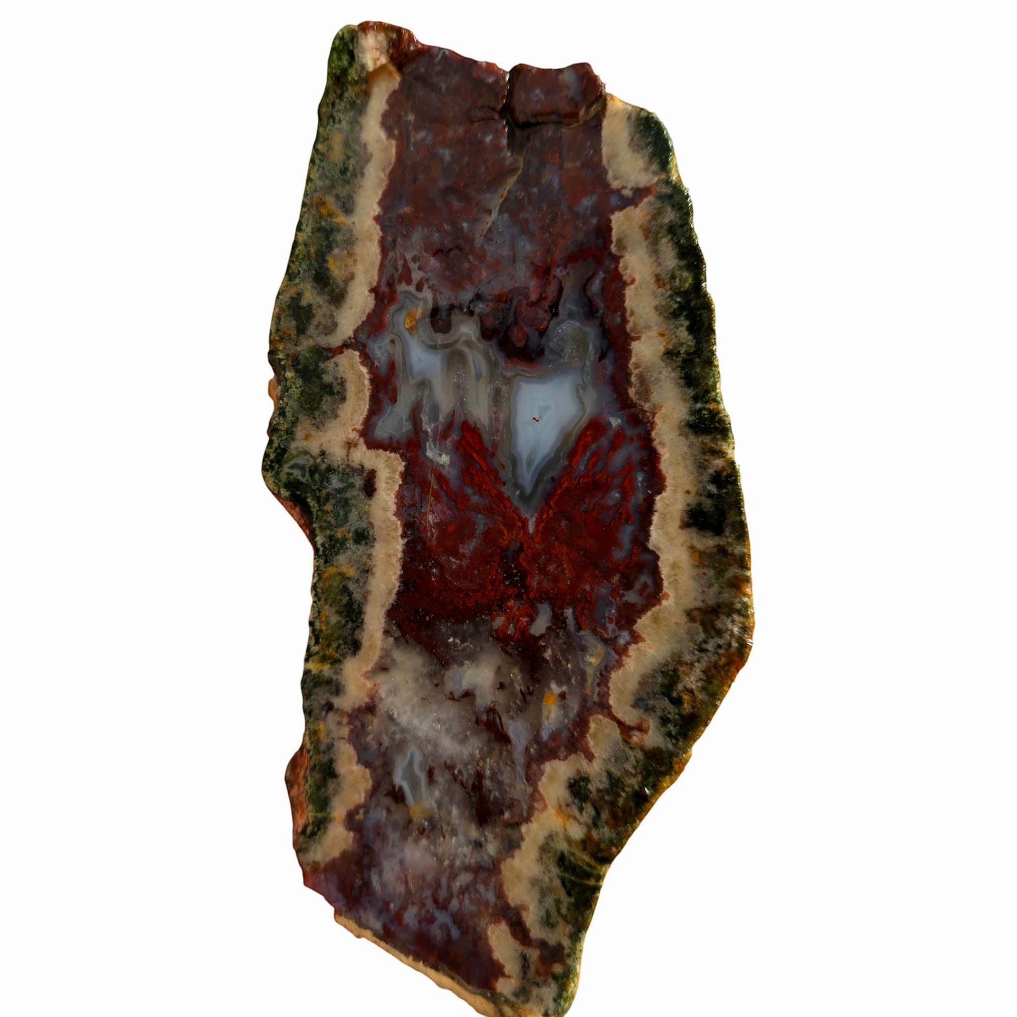 Red Lightning Agate Slab – Bright Red Moss Pattern Blue Patches #3756-Photo3