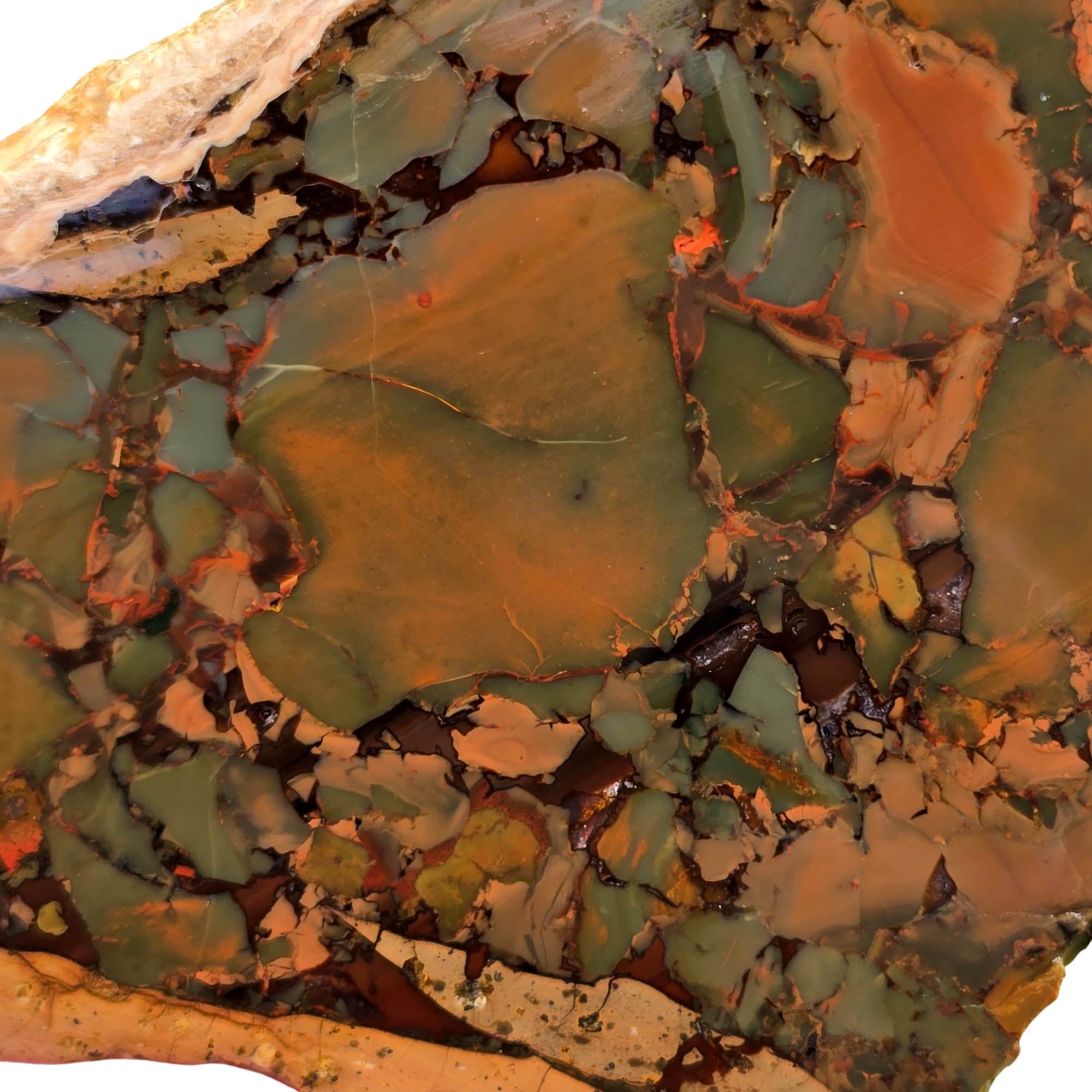 Whisky Creek Brecciated Jasper Slab – Green Smoky Red Glob Patterns #3774-Photo1