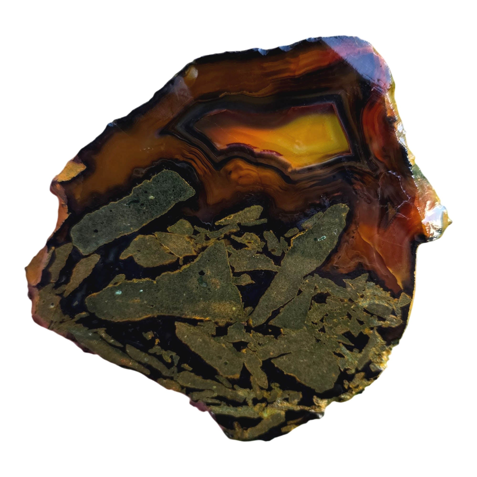 Piranha Agate Slab – Orange Red Banding Brazilian Variety Wet #3792-Photo5