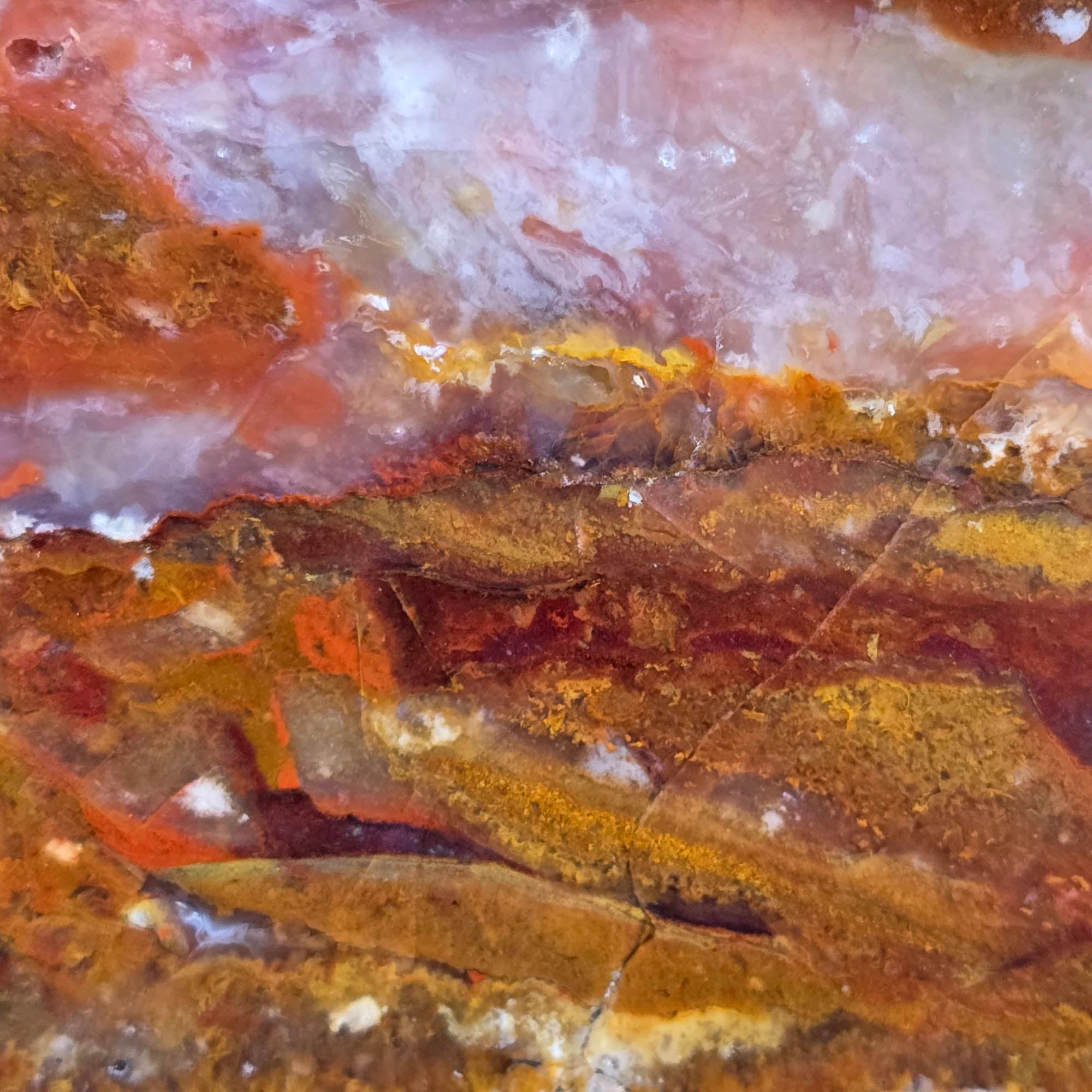 Honeycomb Agate Slab - Red Yellow Moss Blue River Oregon #3824-Photo2