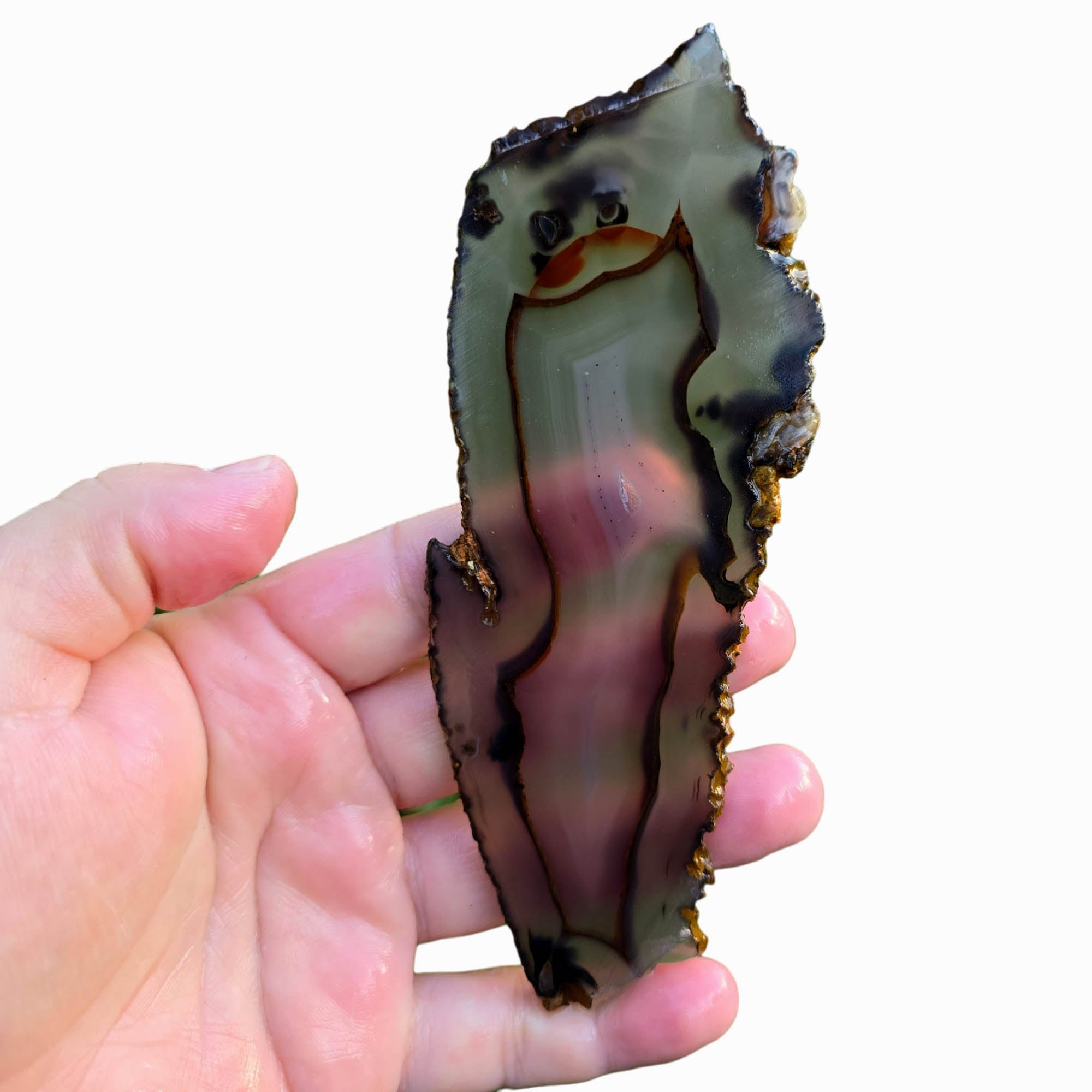 Brazilian Agate Slab - Translucent Blue with Piranha Orange - River Collected
