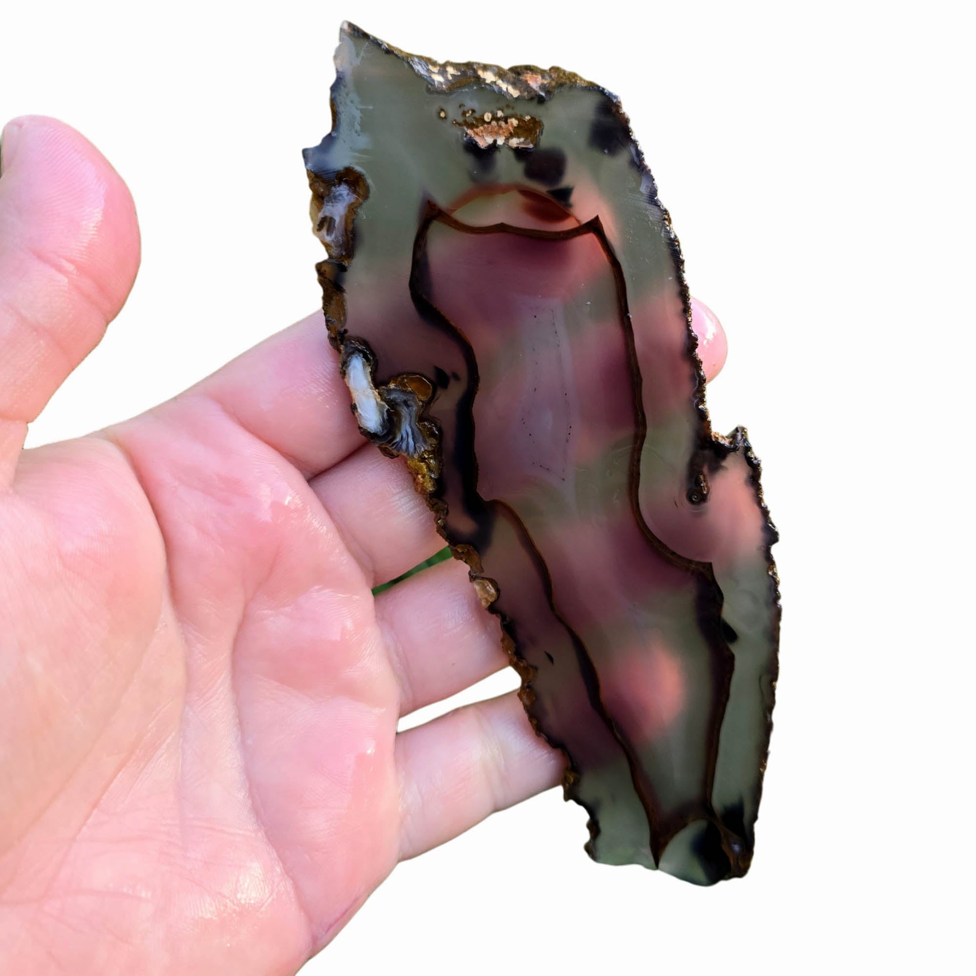 Brazilian Agate Slab - Translucent Blue with Piranha Orange - River Collected