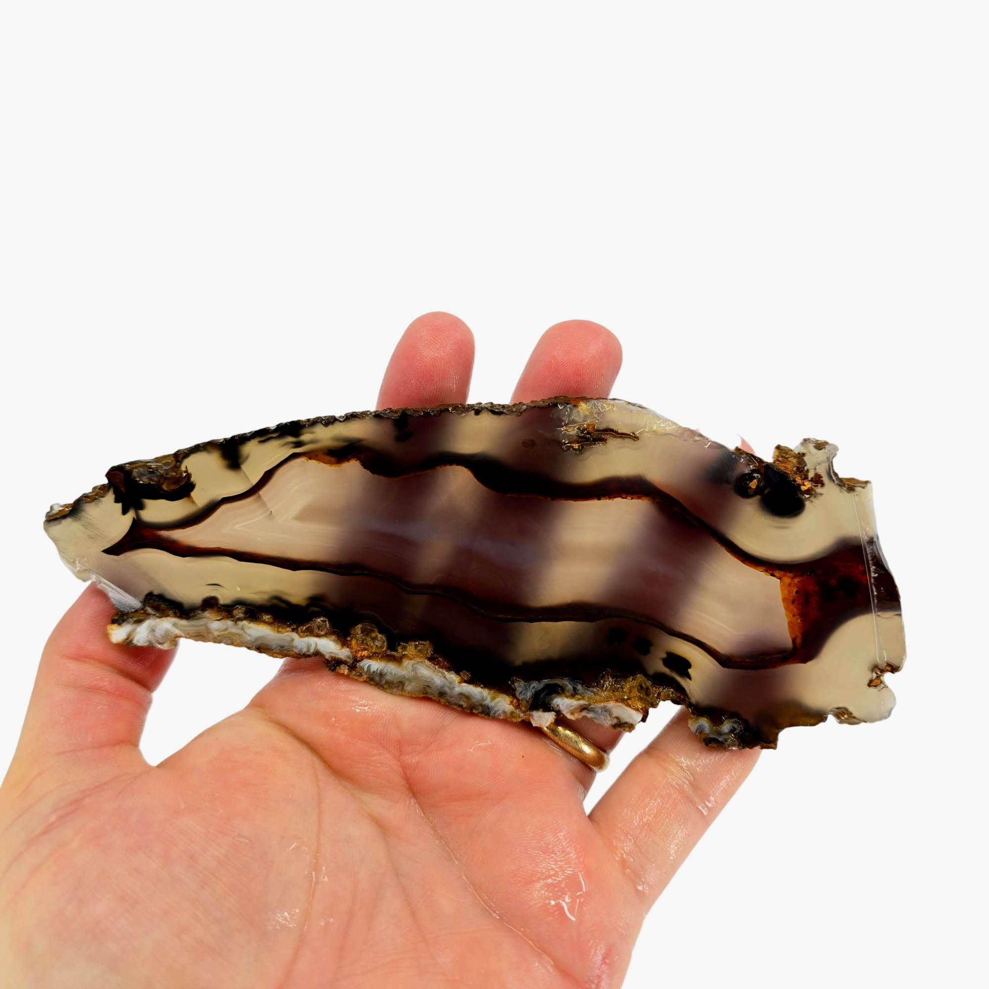 Brazilian Agate Slab – Translucent Orange Banding Black Flecks #3837-Photo5