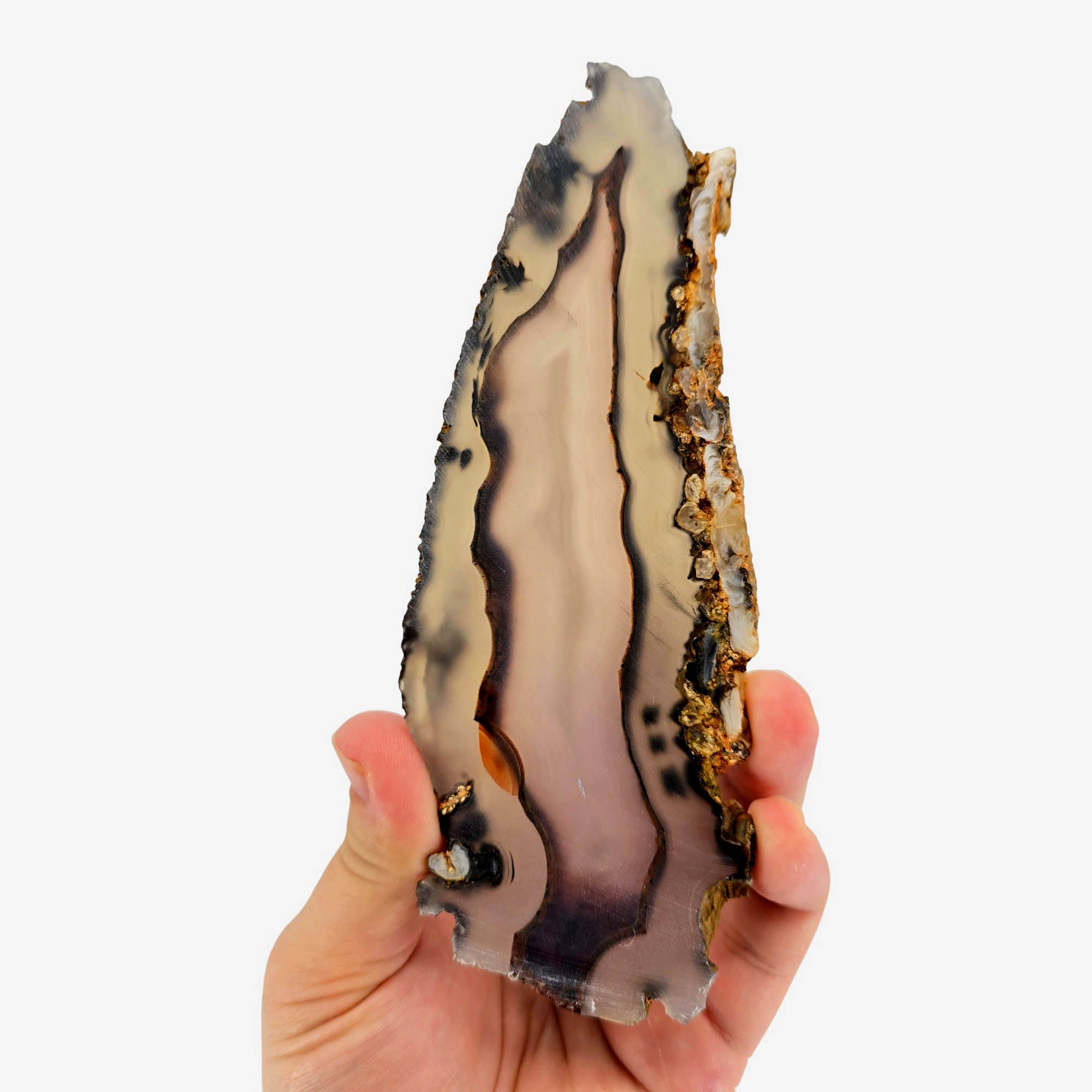 Brazilian Agate Slab Dry – Translucent Orange Banding Black Flecks #3837-Photo6