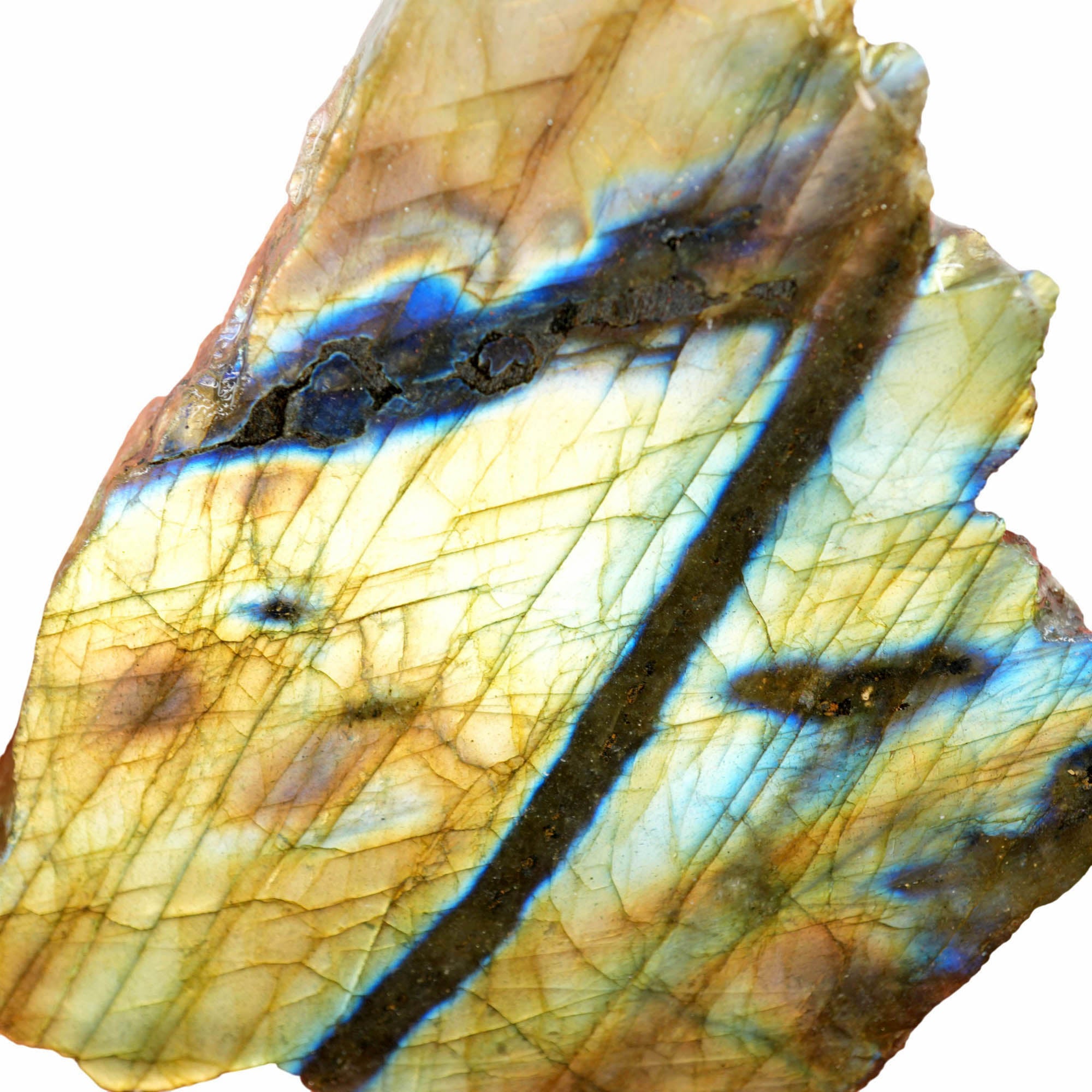 Labradorite Slab - Blue Yellow Green Flash Oil Paint Streaks #4008-Photo6