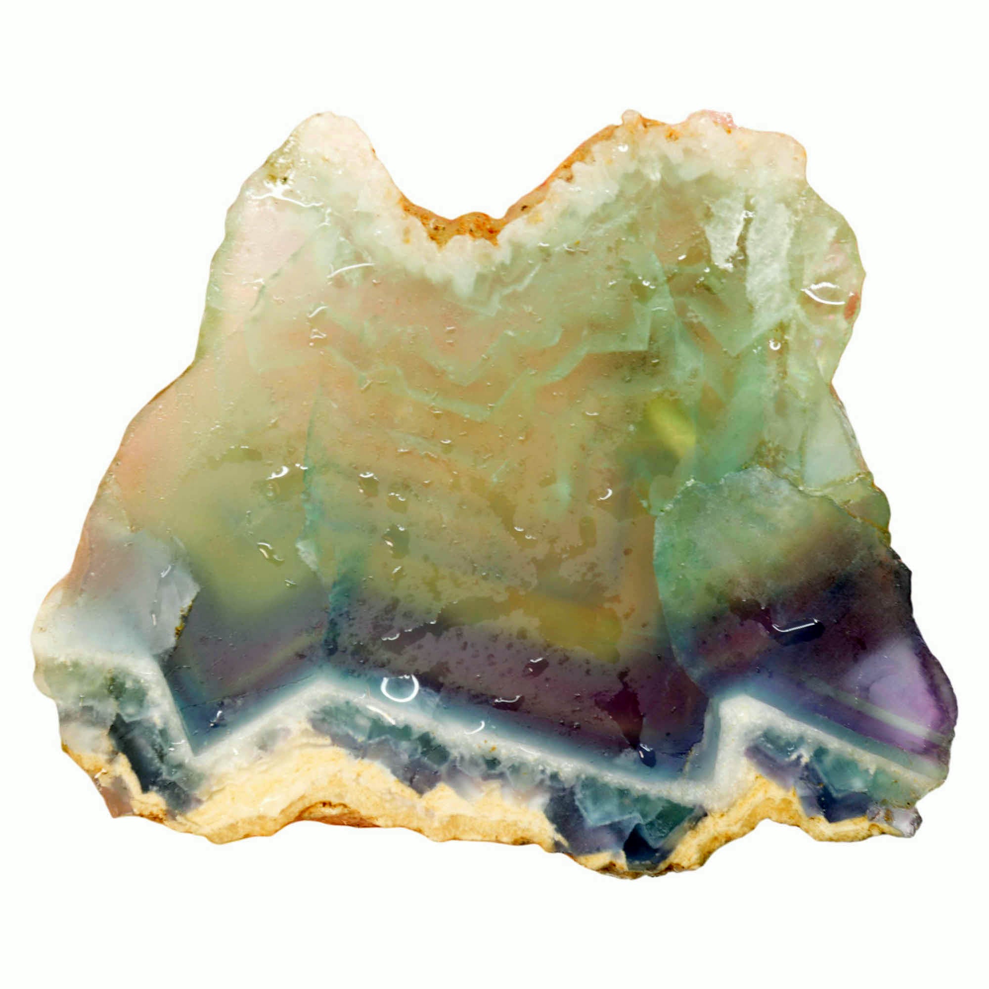 Chinese Rainbow Fluorite Slab – Light Green Purple Translucent Stained Glass! #4010-2