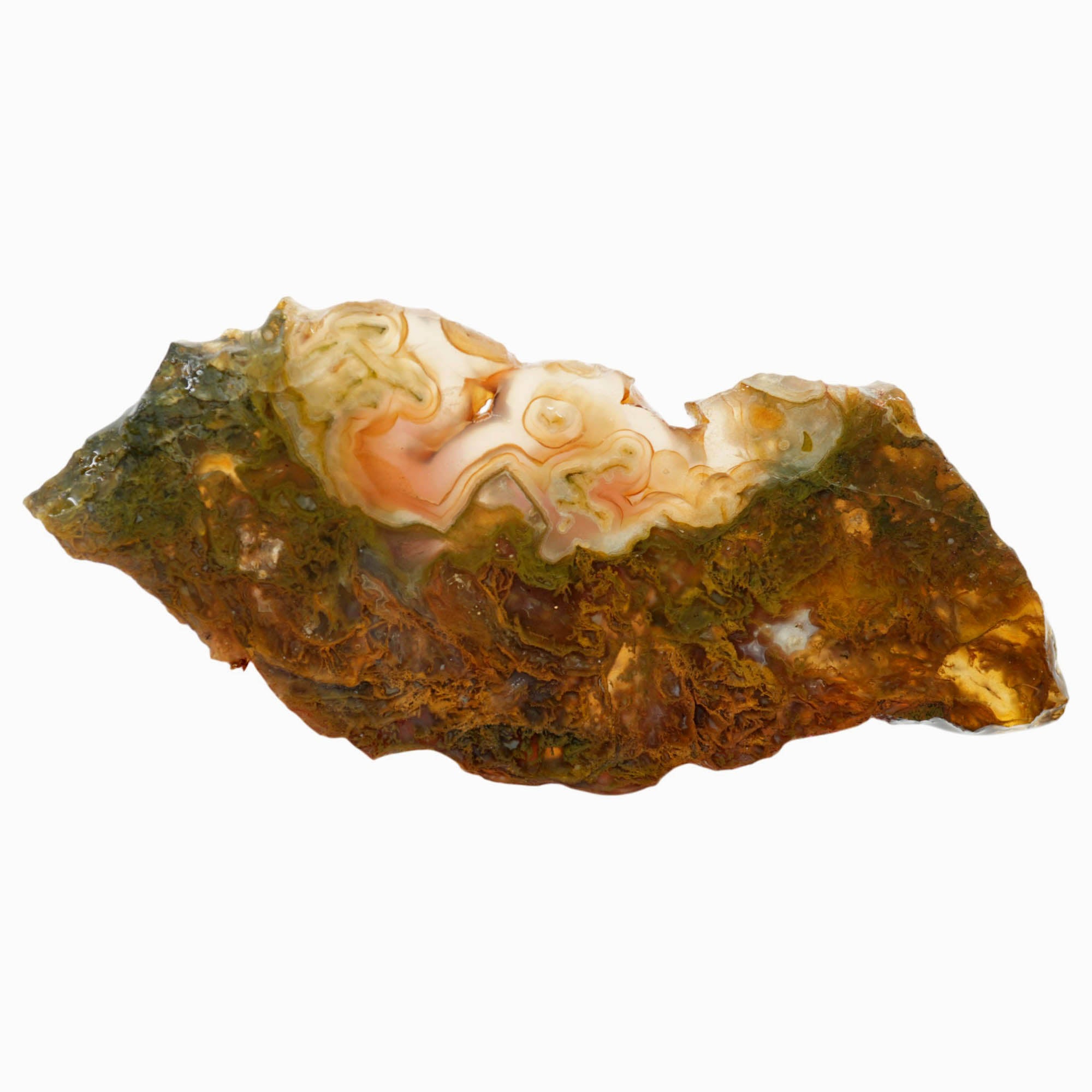 Maury Mountain Moss Agate Slab - Green Gold Moss with Tubes Old Stock
