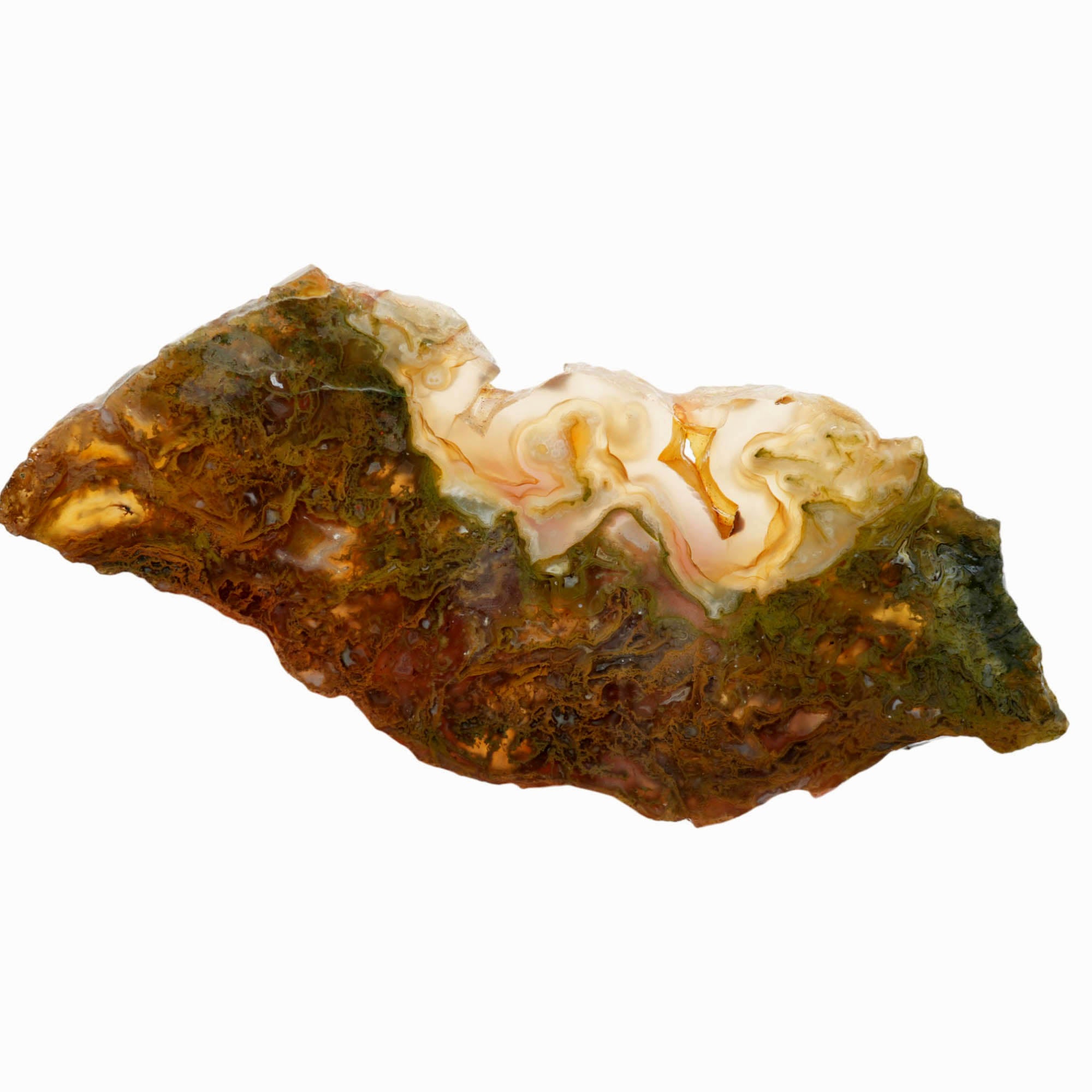 Maury Mountain Moss Agate Slab - Green Gold Moss with Tubes Old Stock