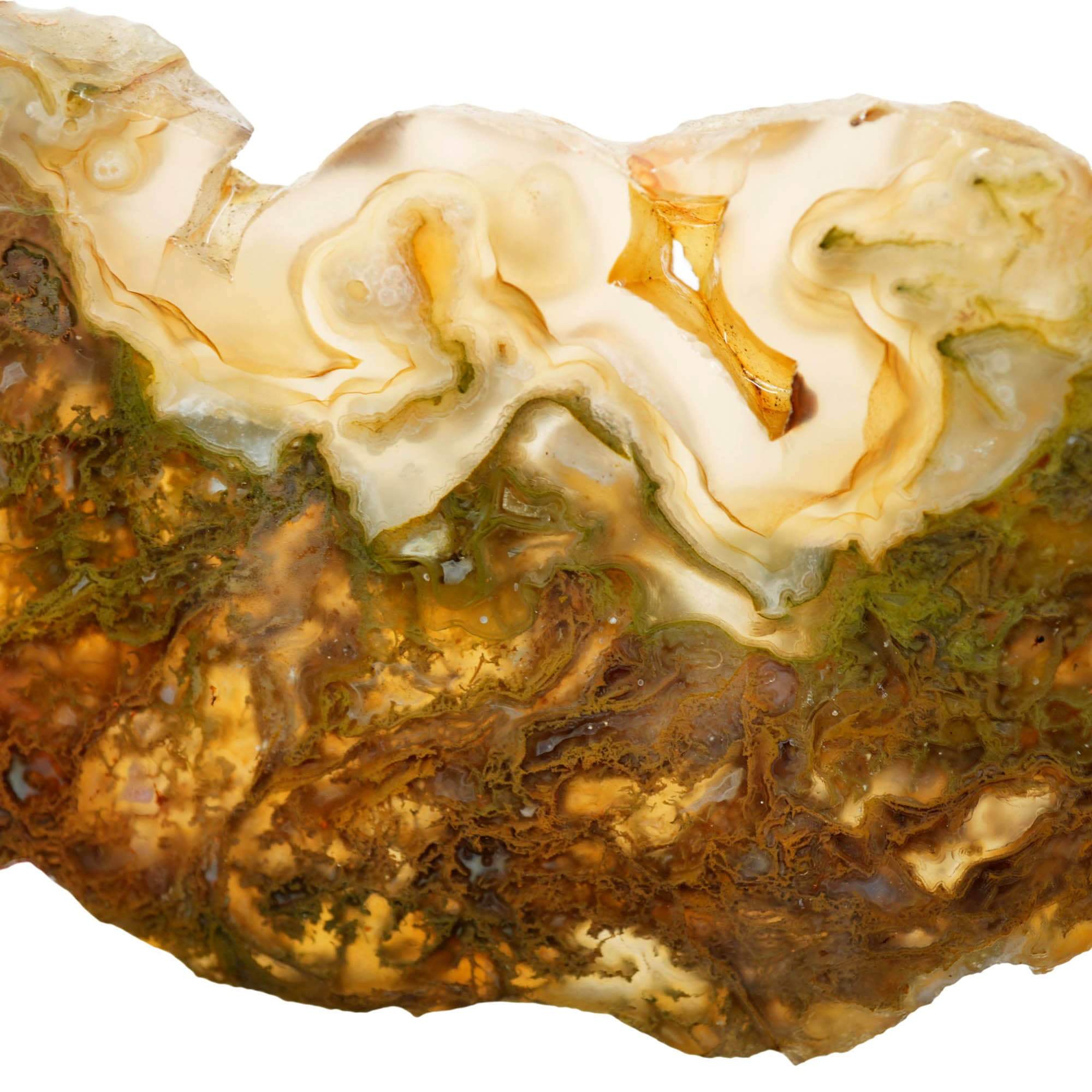 Maury Mountain Moss Agate Slab - Green Gold Moss with Tubes Old Stock