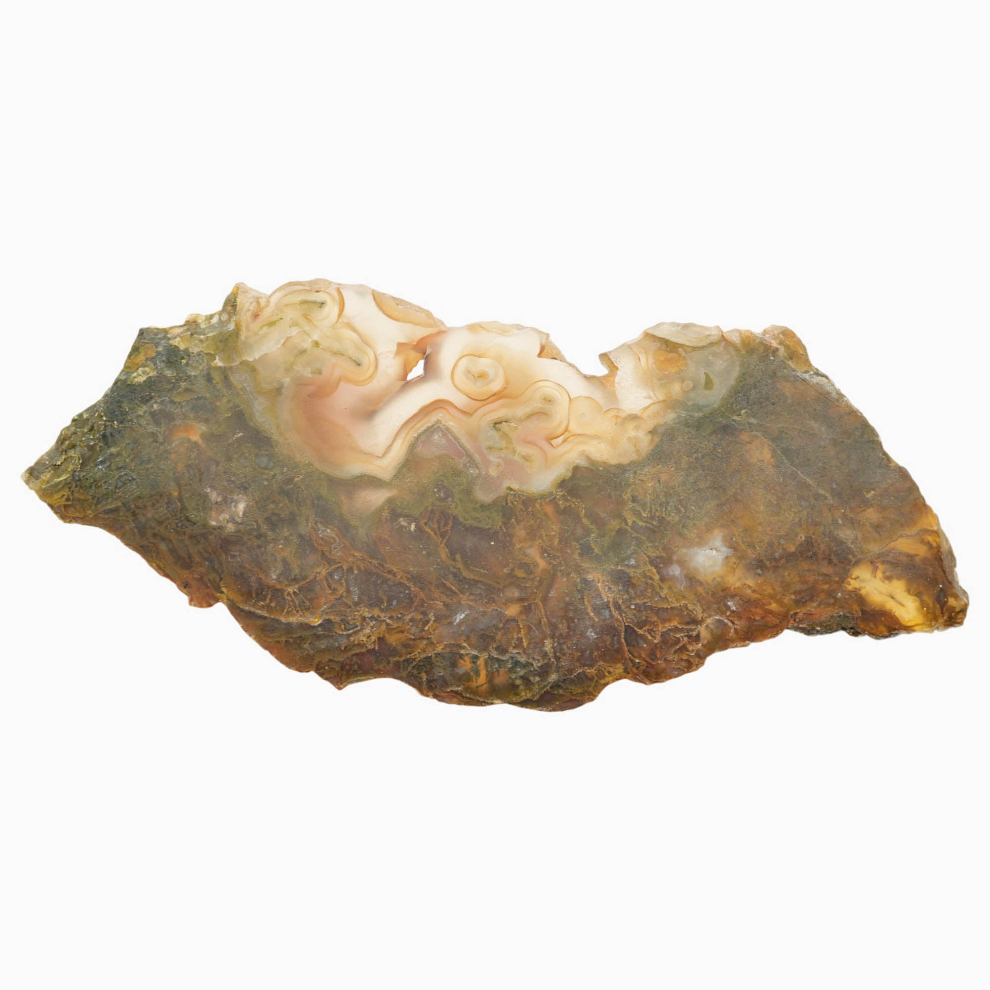 Maury Mountain Moss Agate Slab - Green Gold Moss with Tubes Old Stock