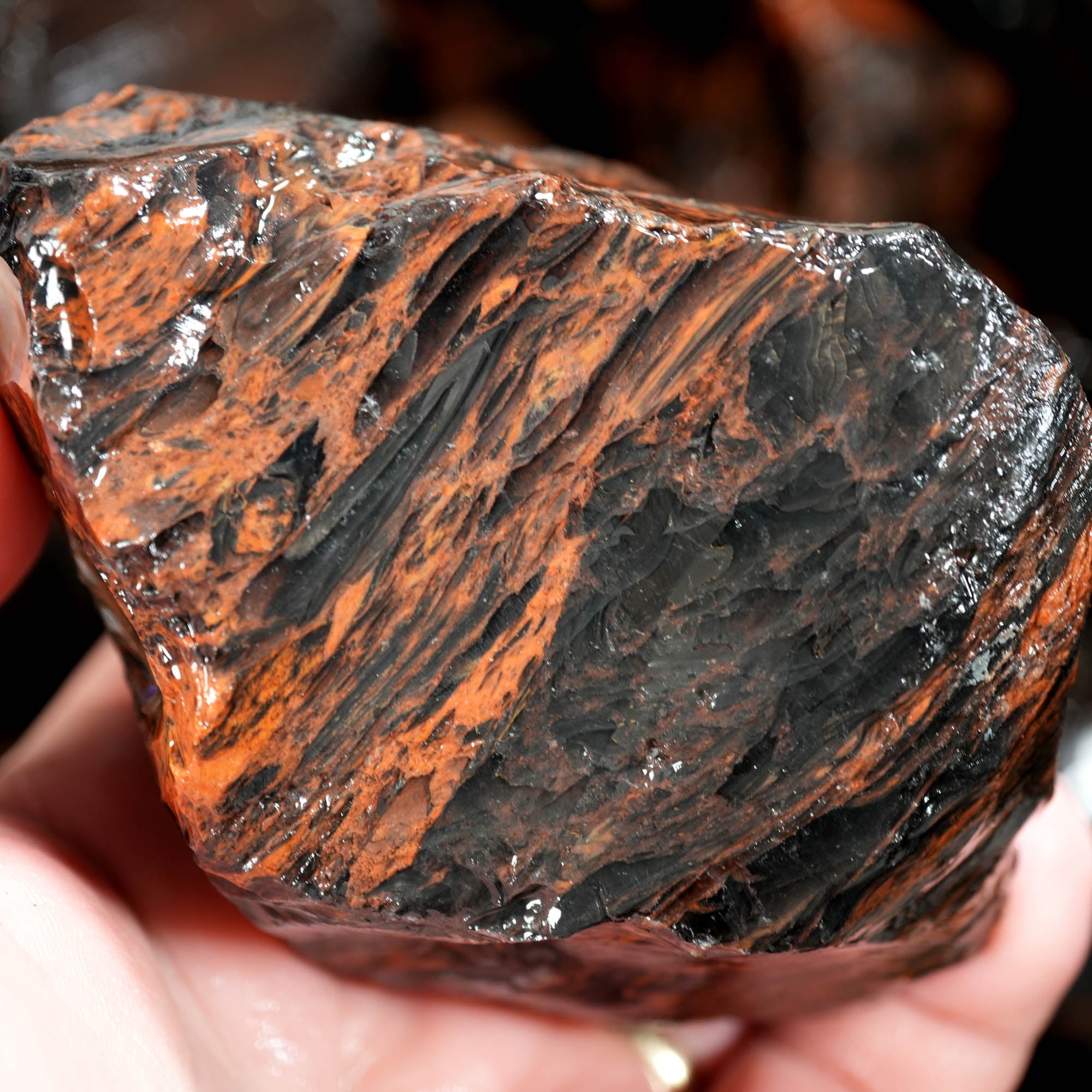 Tri-Flow Obsidian Cutting Rough – Mahogany Flow Patterns Glass Butte #F369-Photo11