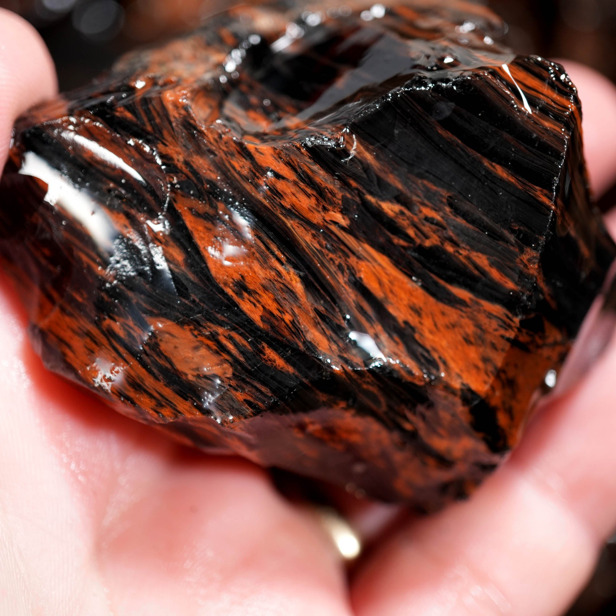 Tri-Flow Obsidian Cutting Rough – Mahogany Flow Patterns Glass Butte #F369-Photo1