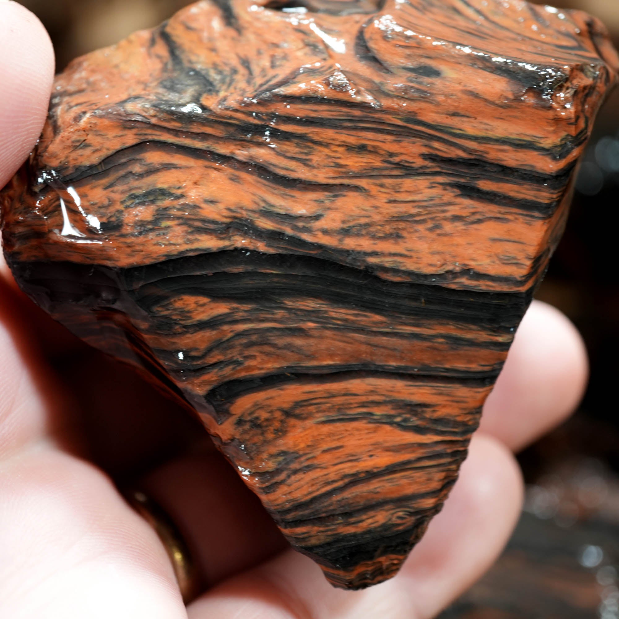 Tri-Flow Obsidian Cutting Rough – Mahogany Flow Patterns Glass Butte #F369-Photo3
