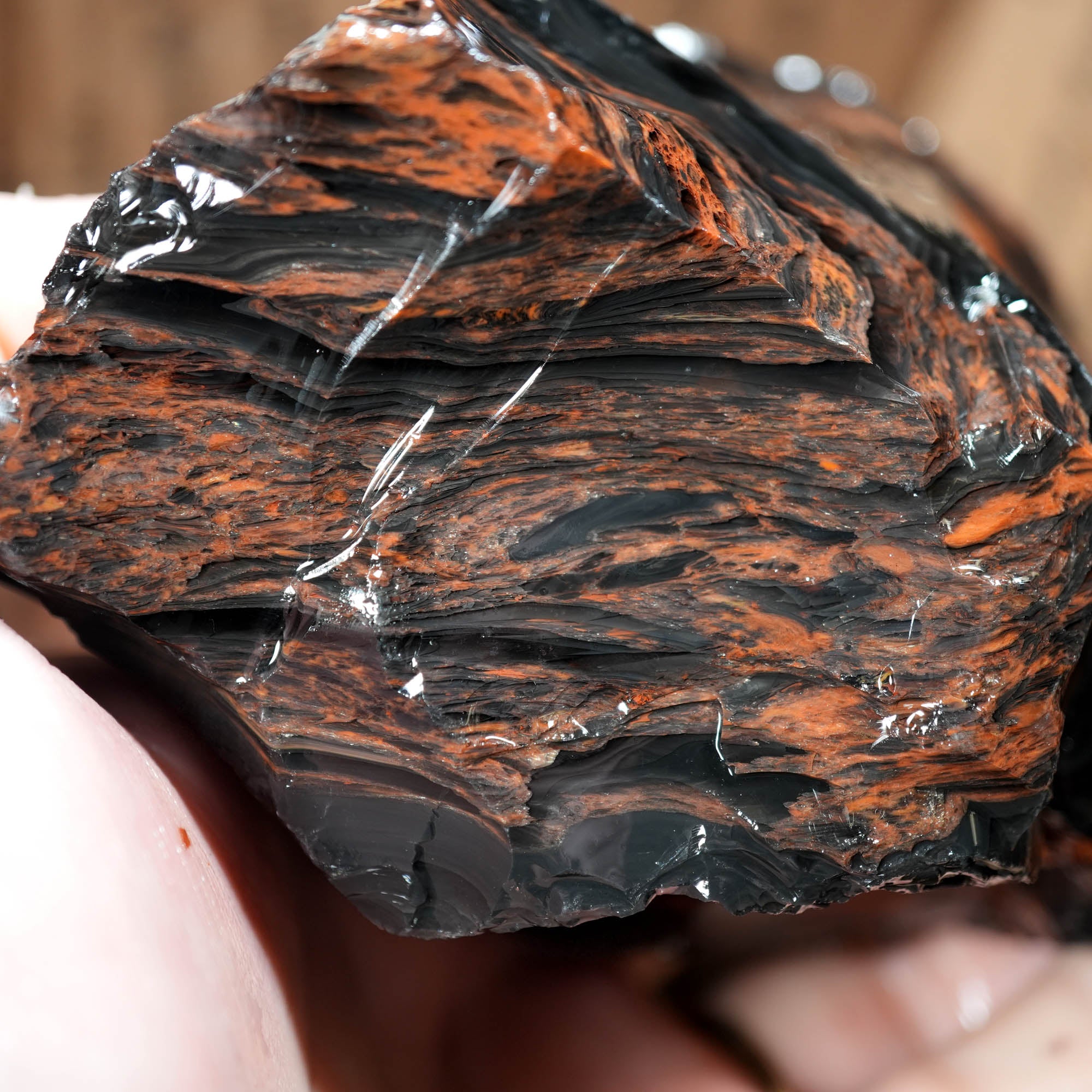 Tri-Flow Obsidian Cutting Rough – Mahogany Flow Patterns Glass Butte #F369-Photo7