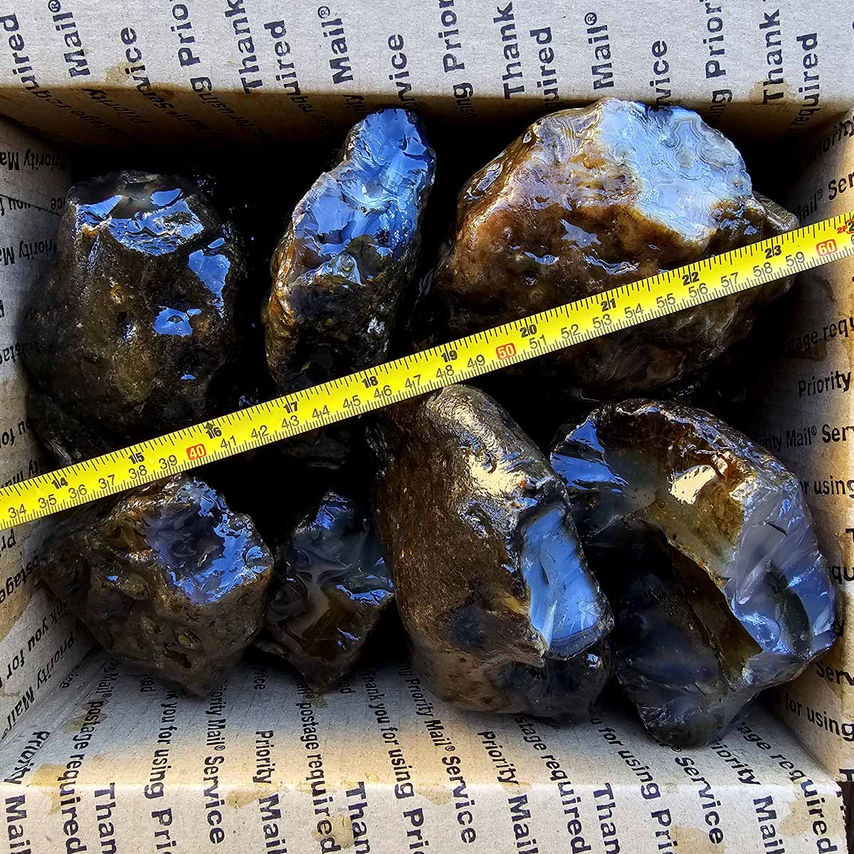 Old Stock India Black Skin Agate Rough Flatrate Box