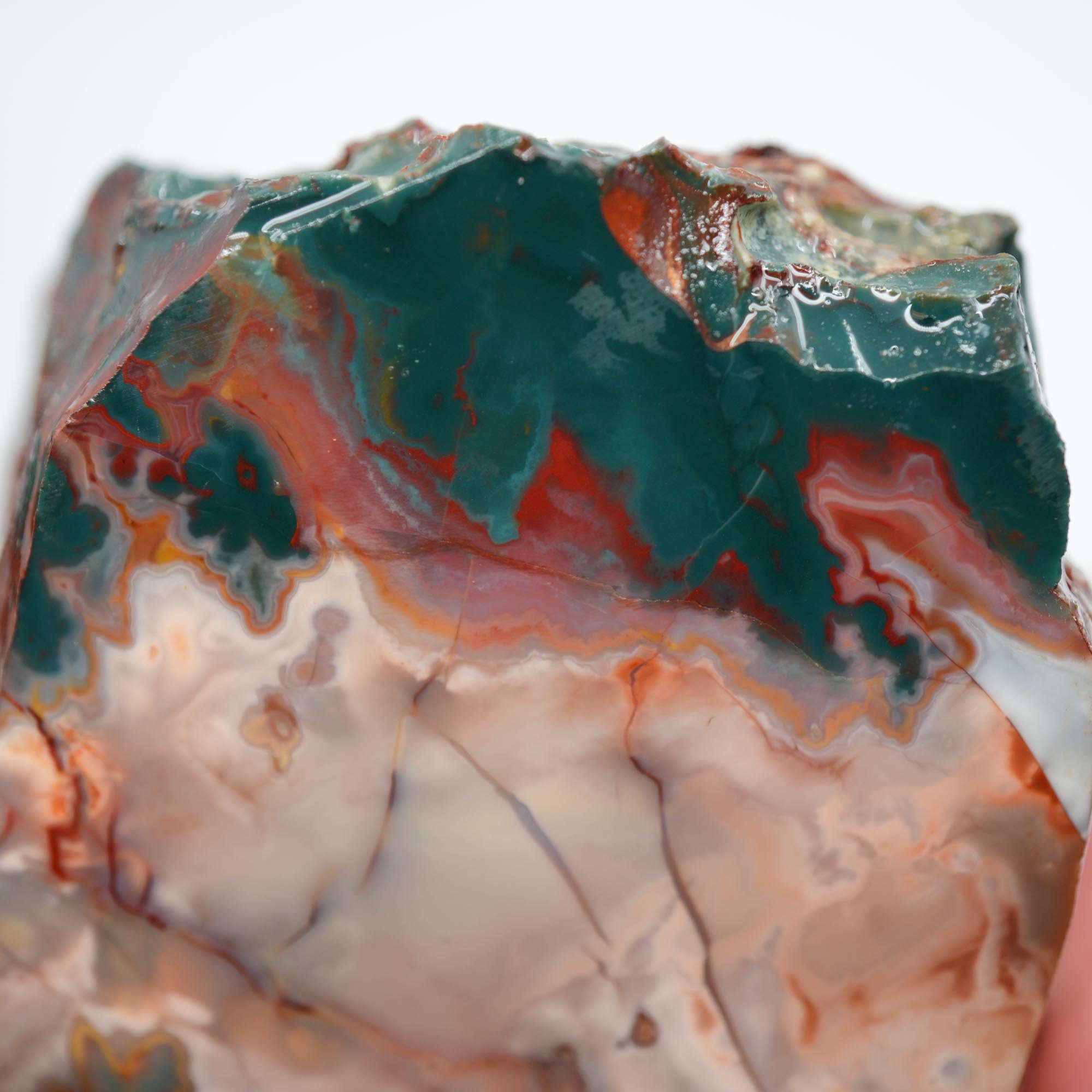 Idaho Sunset Jasper Endcut - Bright Green Plume with Sunset Red Display