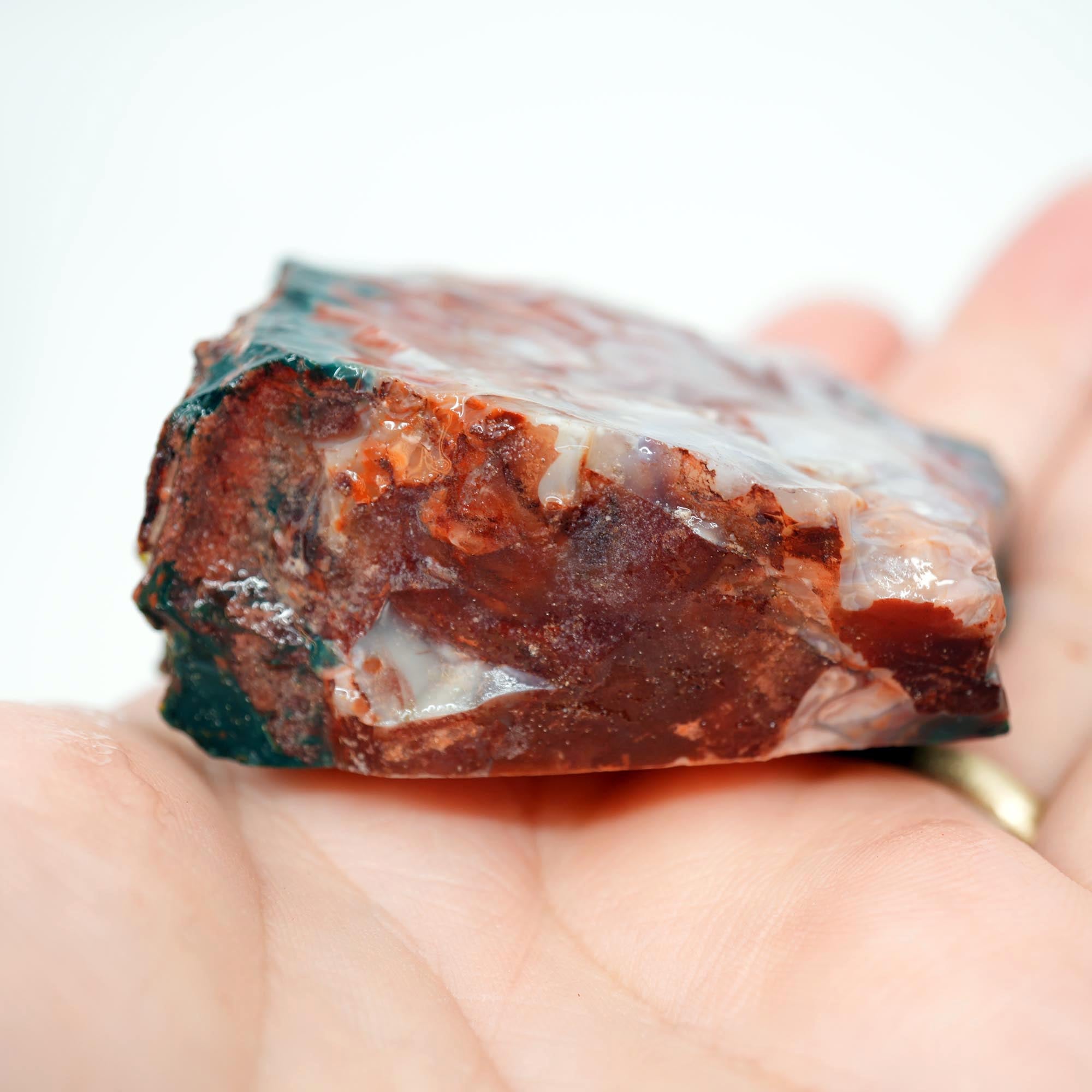 Idaho Sunset Jasper Endcut - Bright Green Plume with Sunset Red Display