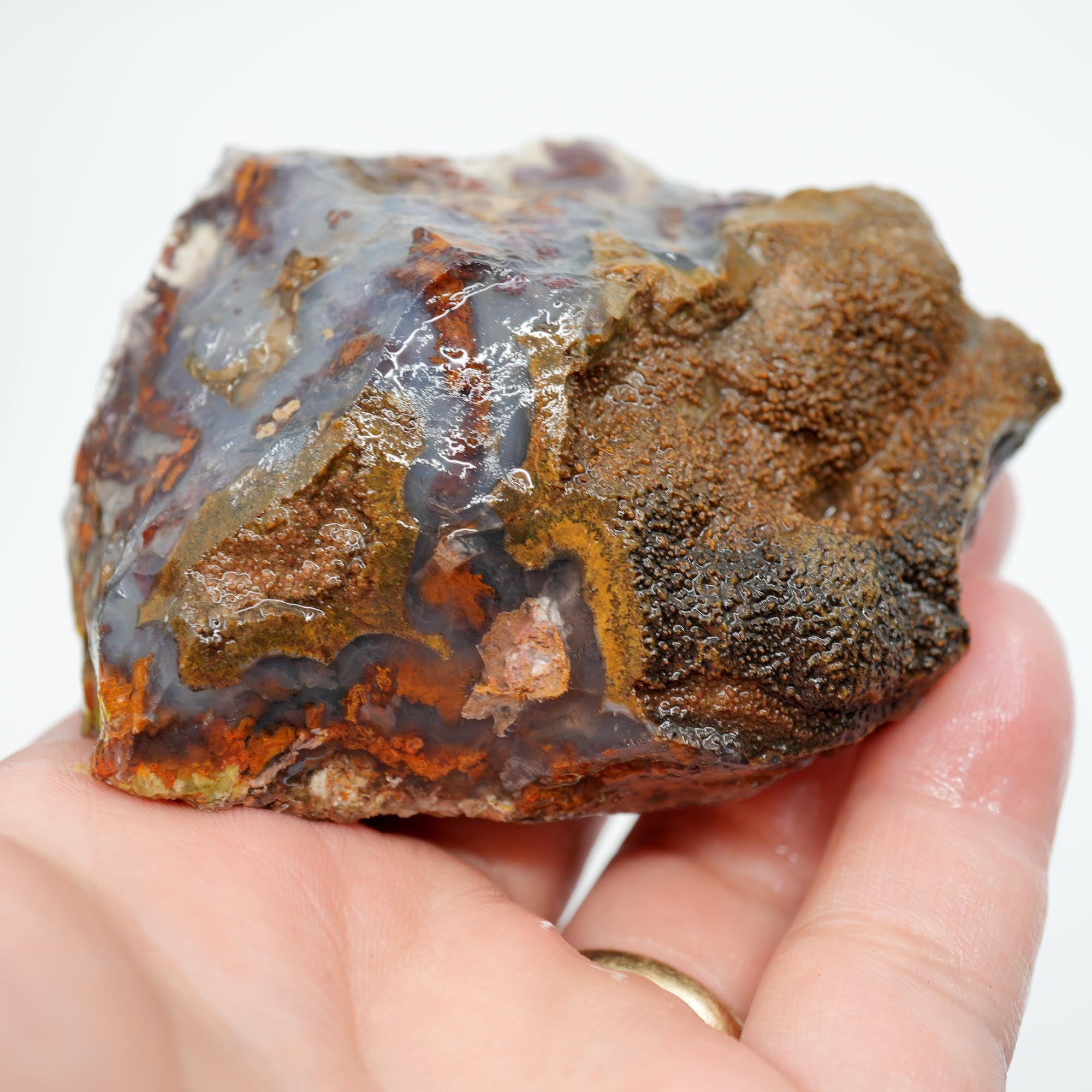 San Carlos Agate Rough - Brown Blue Orange with Botryoidal Top