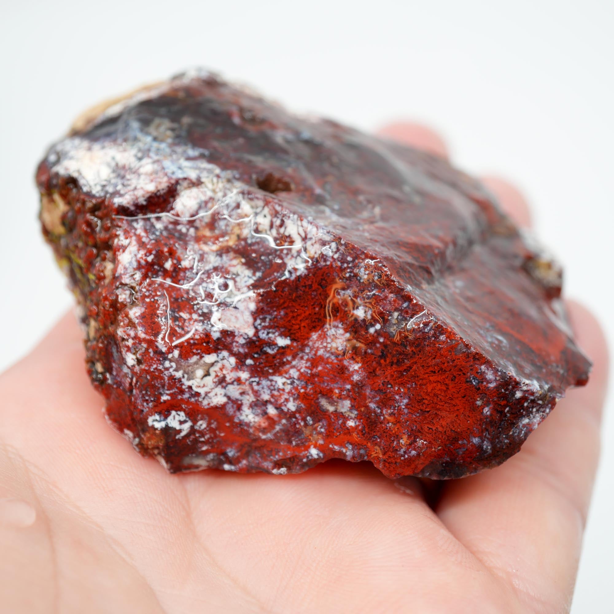 San Carlos Agate Rough - Very Bright Red with High Contrast Moss
