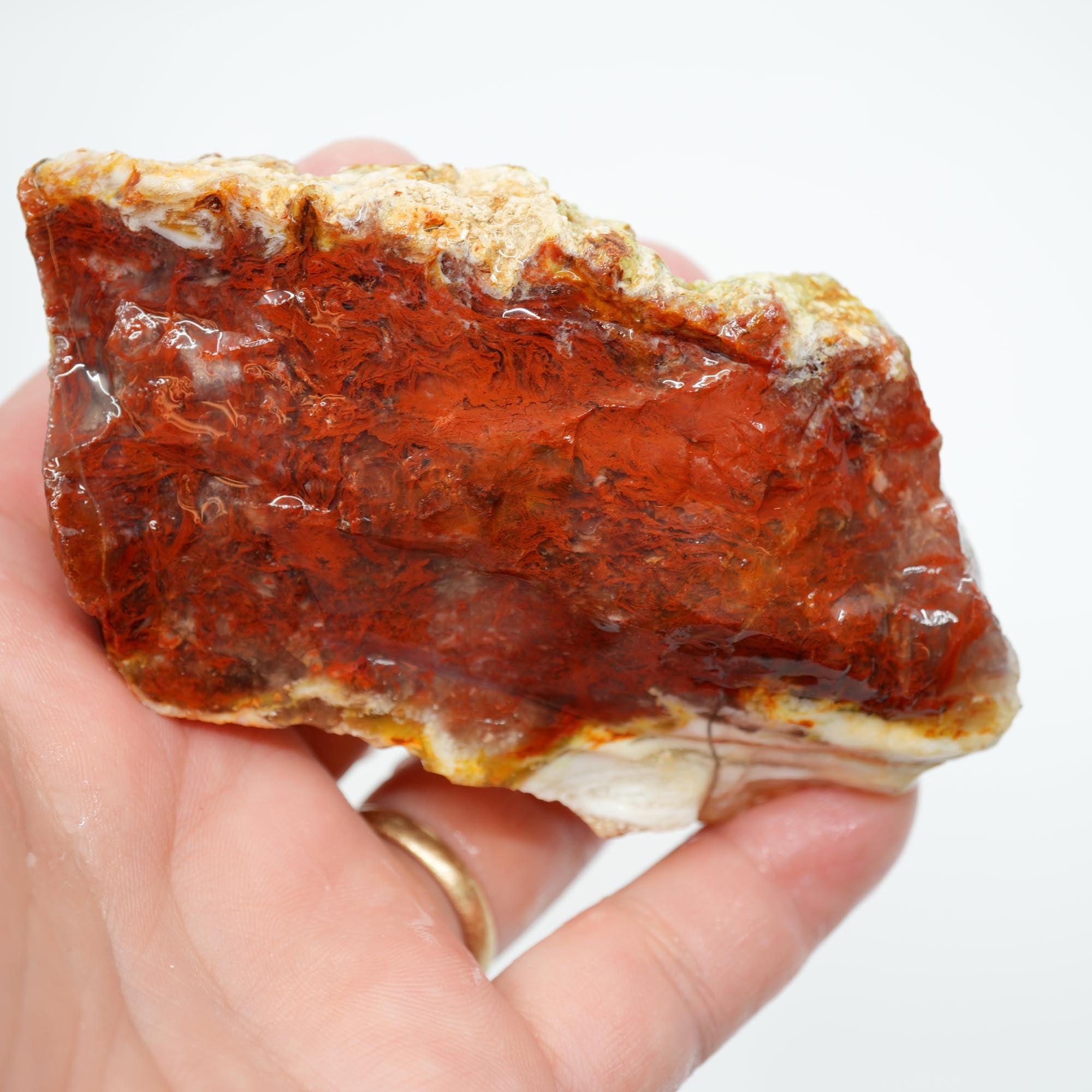 Red Velvet Agate Rough - Bright Red Pattern with Opalite Top Trimmer