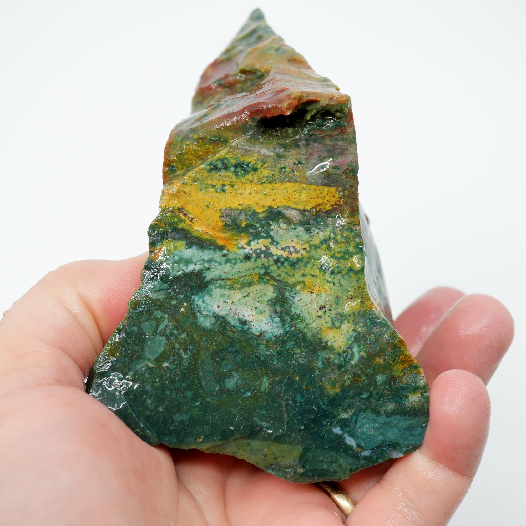 India Bloodstone Rough - Ocean Jasper-Like Orbs with Rare Ribbed Side High-Grade
