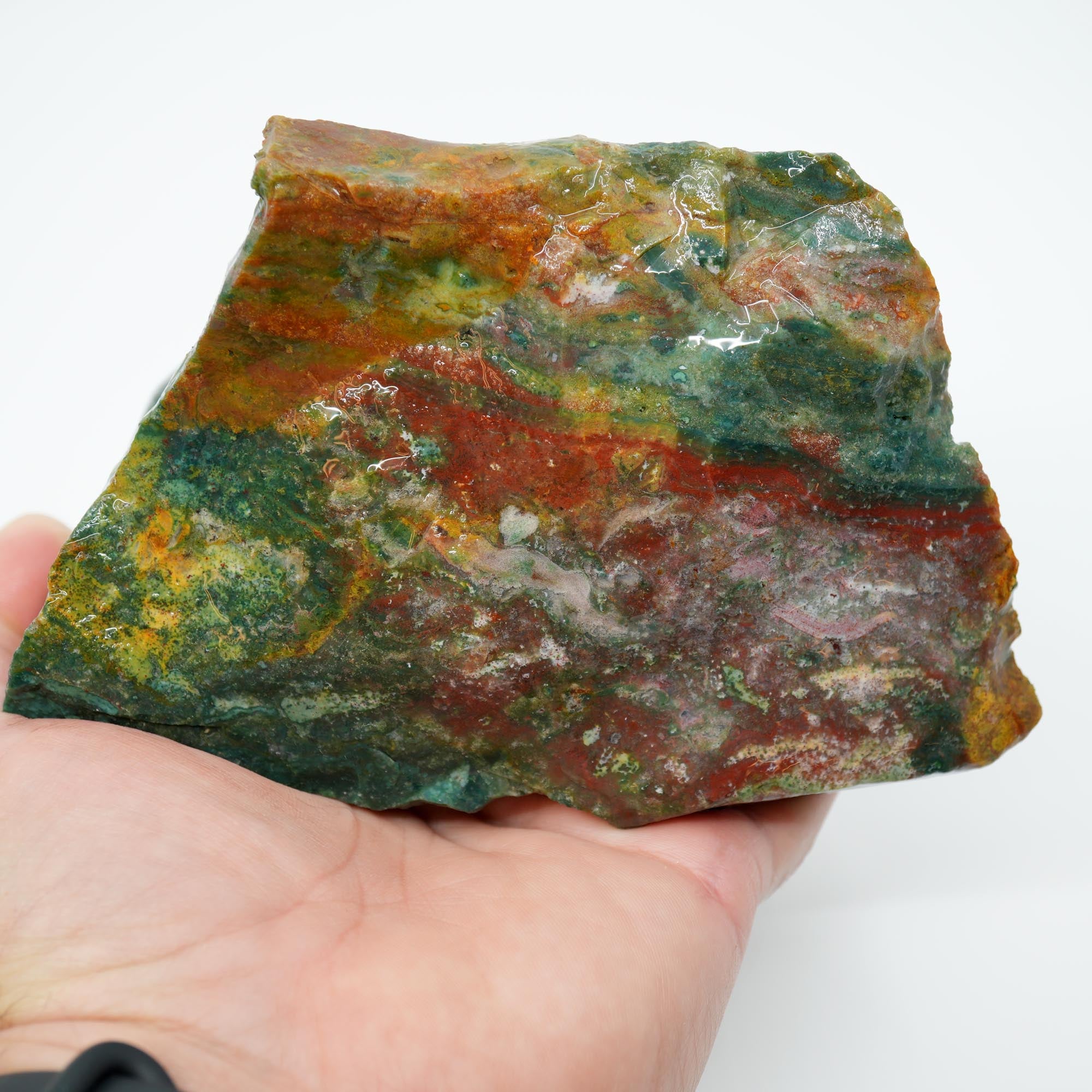 India Bloodstone Rough - Ocean Jasper-Like Orbs with Rare Ribbed Side High-Grade