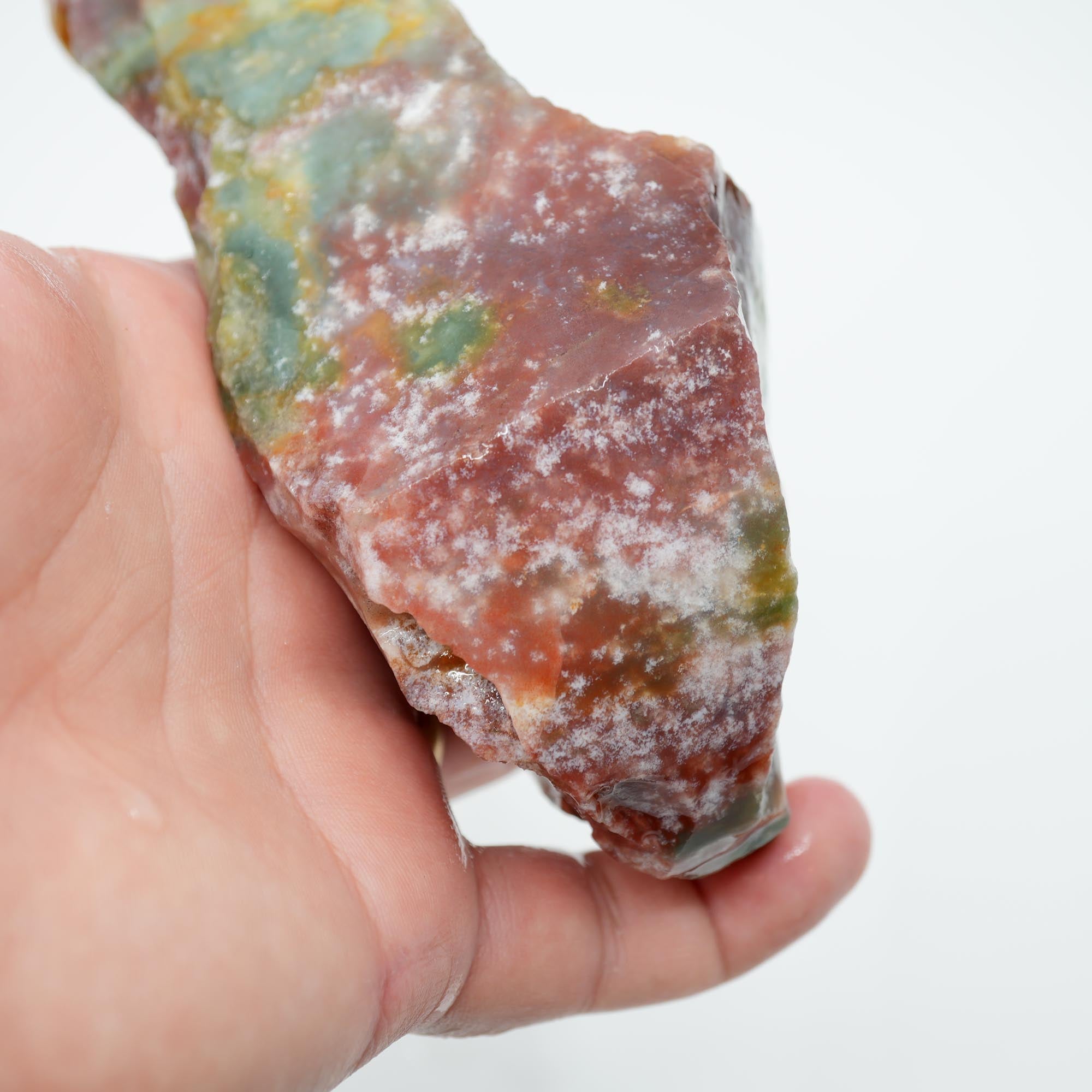 India Bloodstone Jasper Rough - Snowflake Dots with Pastel Green Red Orange