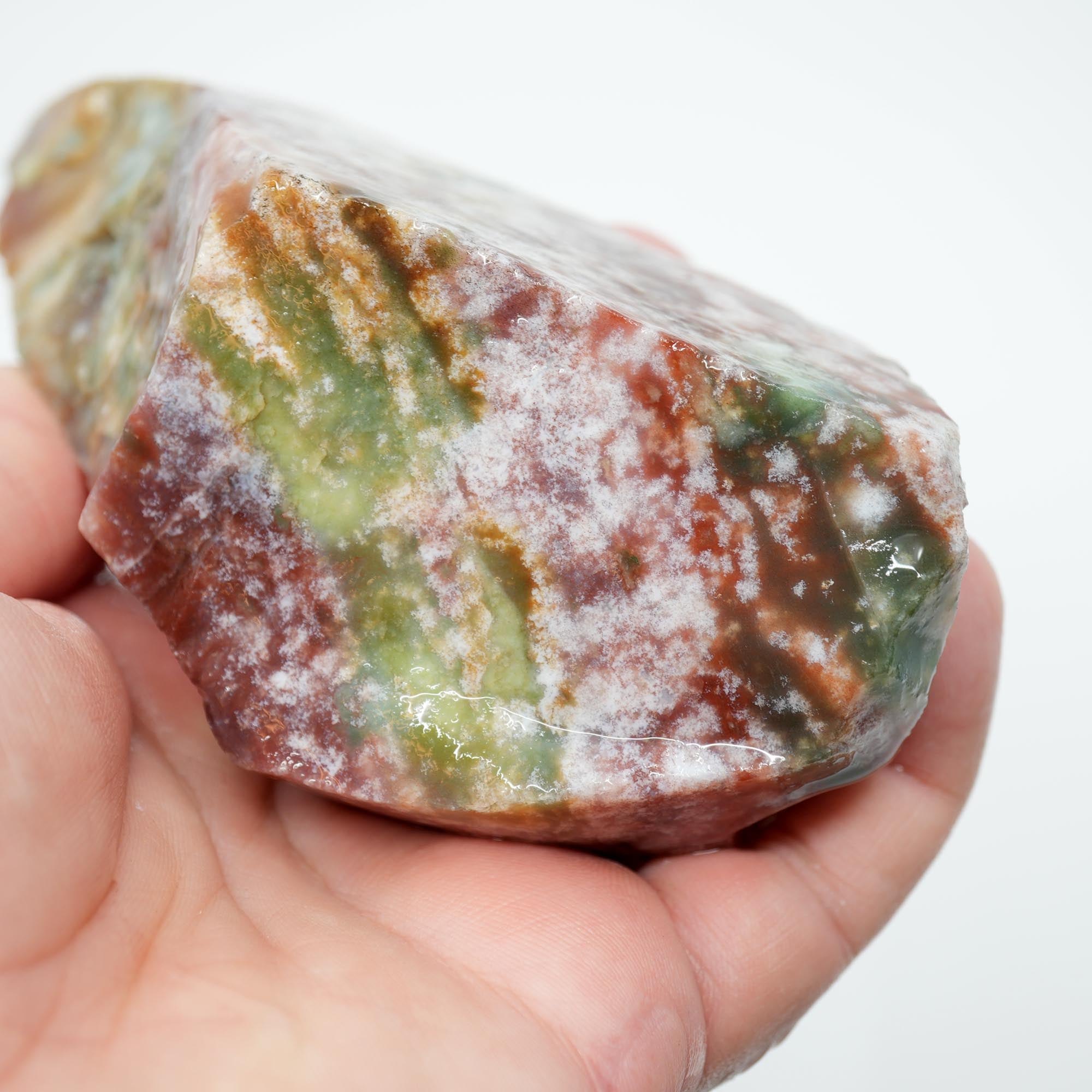 India Bloodstone Jasper Rough - Snowflake Dots with Pastel Green Red Orange