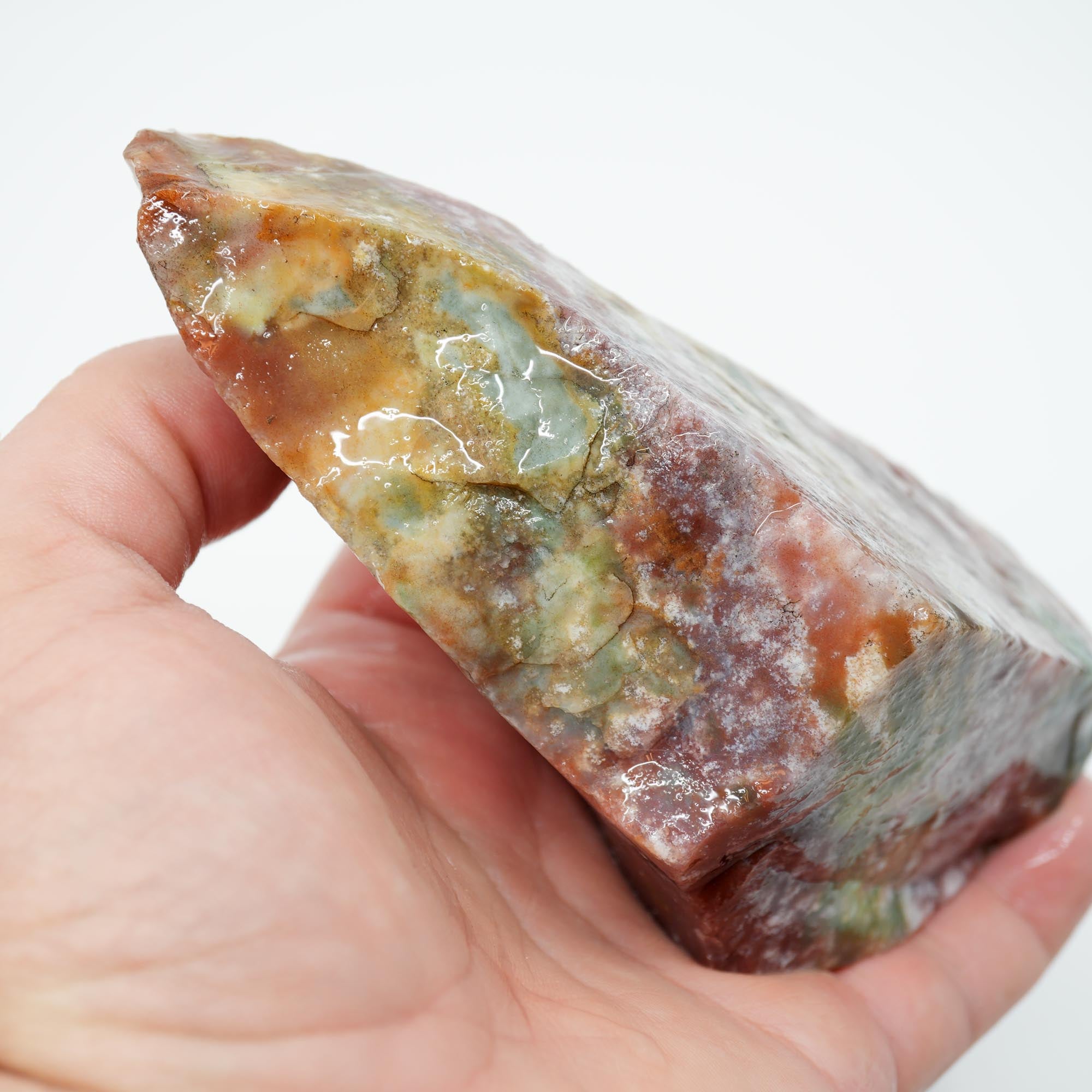 India Bloodstone Jasper Rough - Snowflake Dots with Pastel Green Red Orange