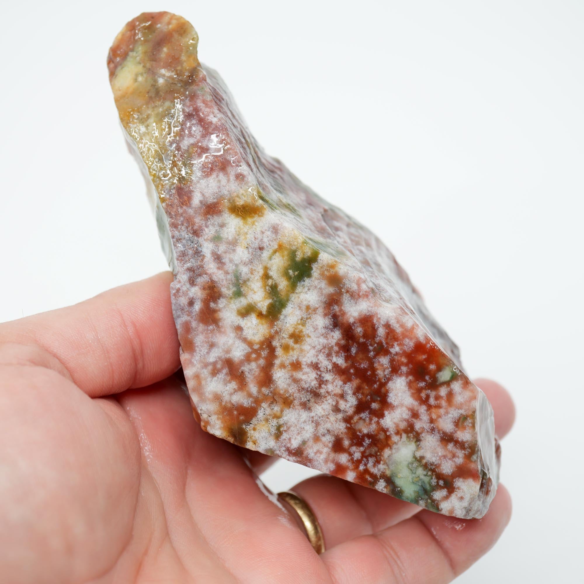 India Bloodstone Jasper Rough - Snowflake Dots with Pastel Green Red Orange