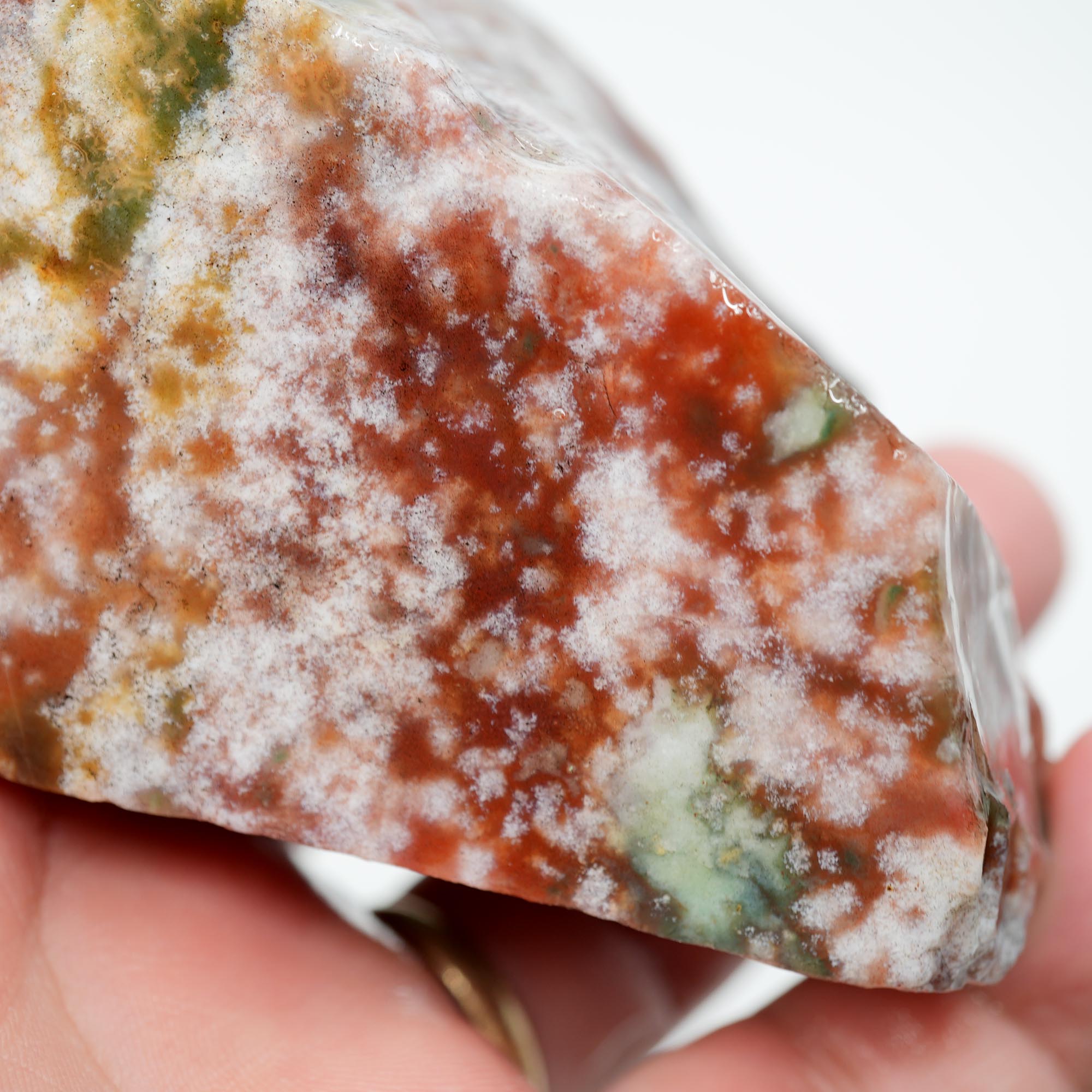 India Bloodstone Jasper Rough - Snowflake Dots with Pastel Green Red Orange